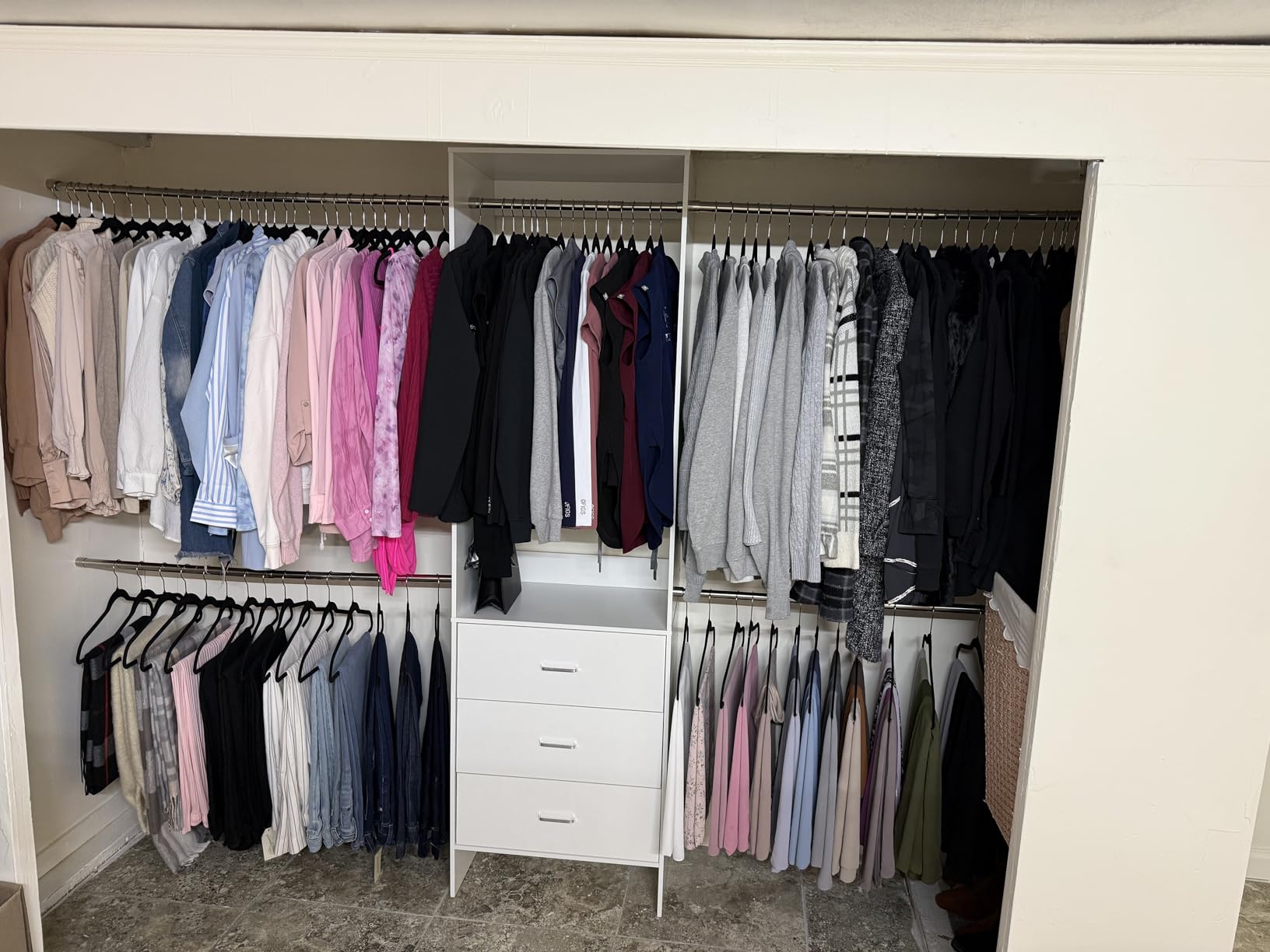 Aheaplus Closet System, 4.2-9Ft Closet Organizer with with 4 Rods, White | for Walk in Closet, Wardrobe Clothes Rack with Wooden Drawers, Garment Rack customer photo 2