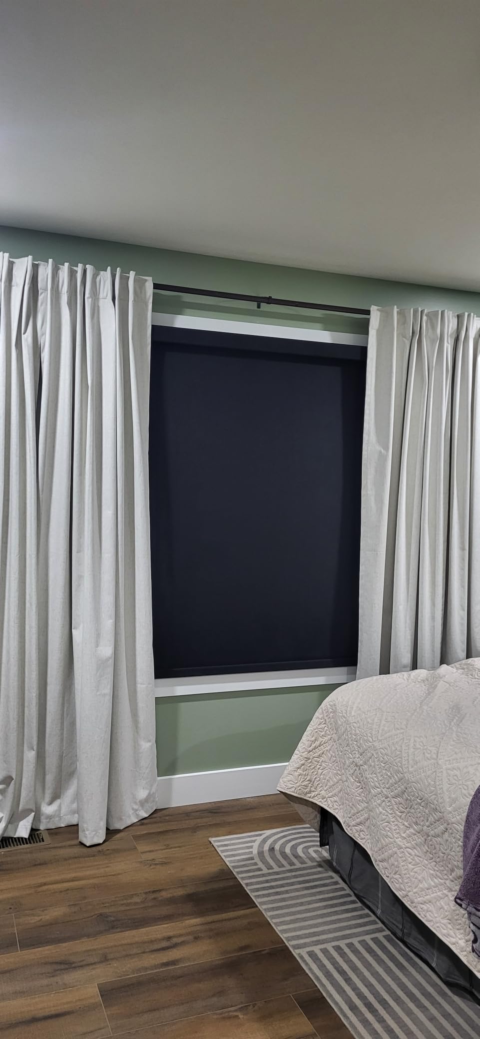 Boolegon Motorized Roller Blinds with Remote Control, Blackout Linen Fabric-Matched Automatic Roller Shades for Windows, Rechargeable Electric Window Shades for Home, Office, Black, Custom Now customer photo 2