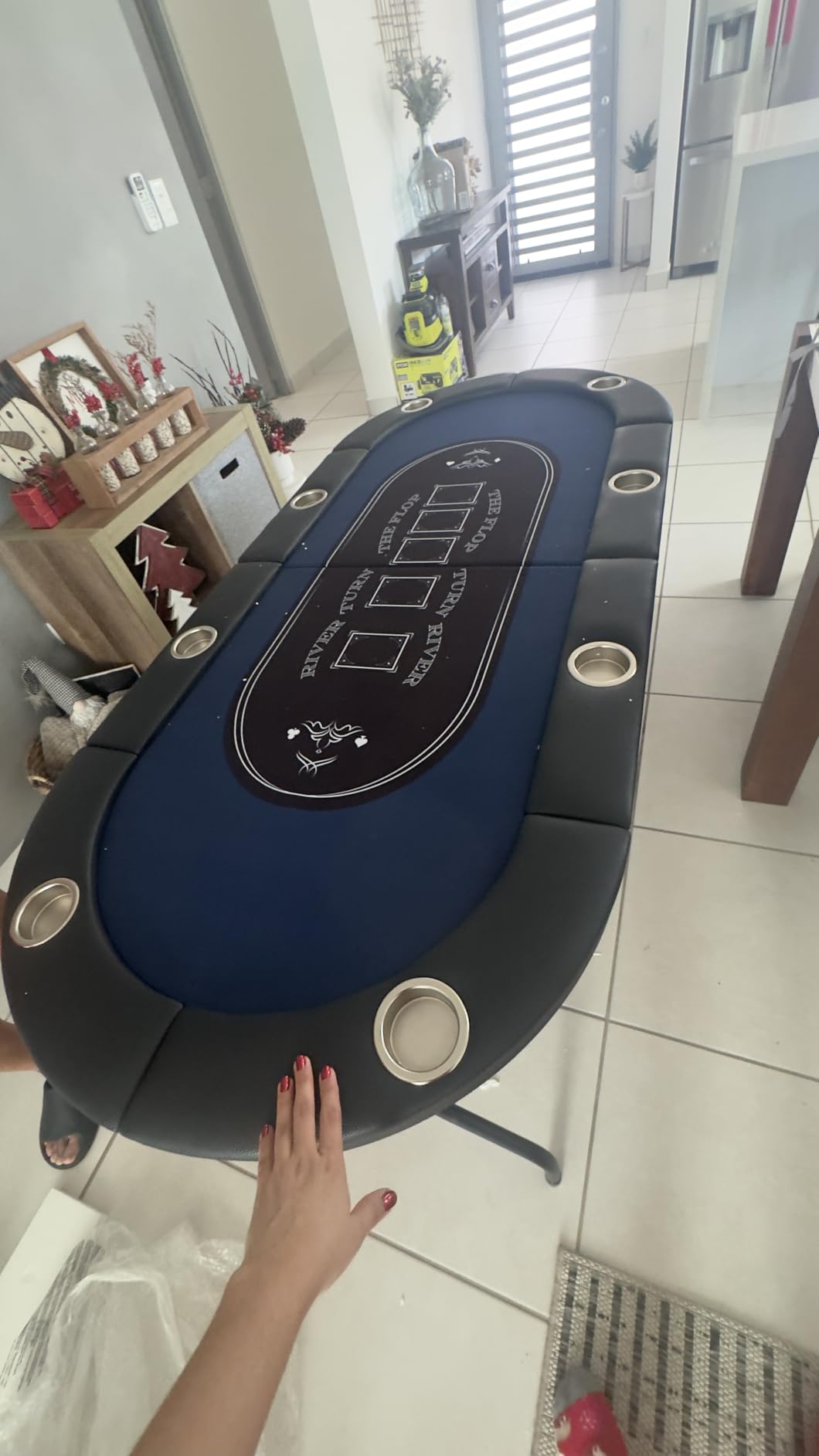 VEVOR 8 Player Poker Table Foldable, Portable Folding Card Board Game Table, Casino Leisure Table, Blackjack Texas Holdem Table with Padded Rails and Stainless Steel Cup Holders, Blue (72 in) customer photo 1