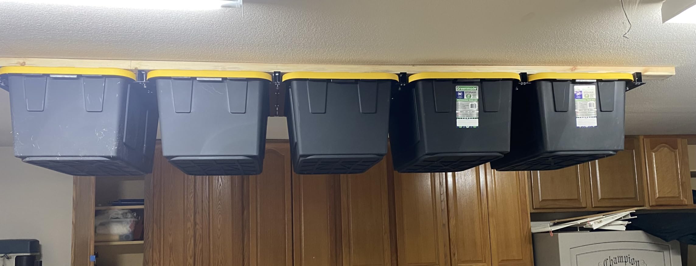 Overhead Garage Storage Rack, Heavy Duty Ceiling Storage Rack | 26 Inch Adjustable Ceiling Bin Storage System, 6 Sets for 5 Bins customer photo 2