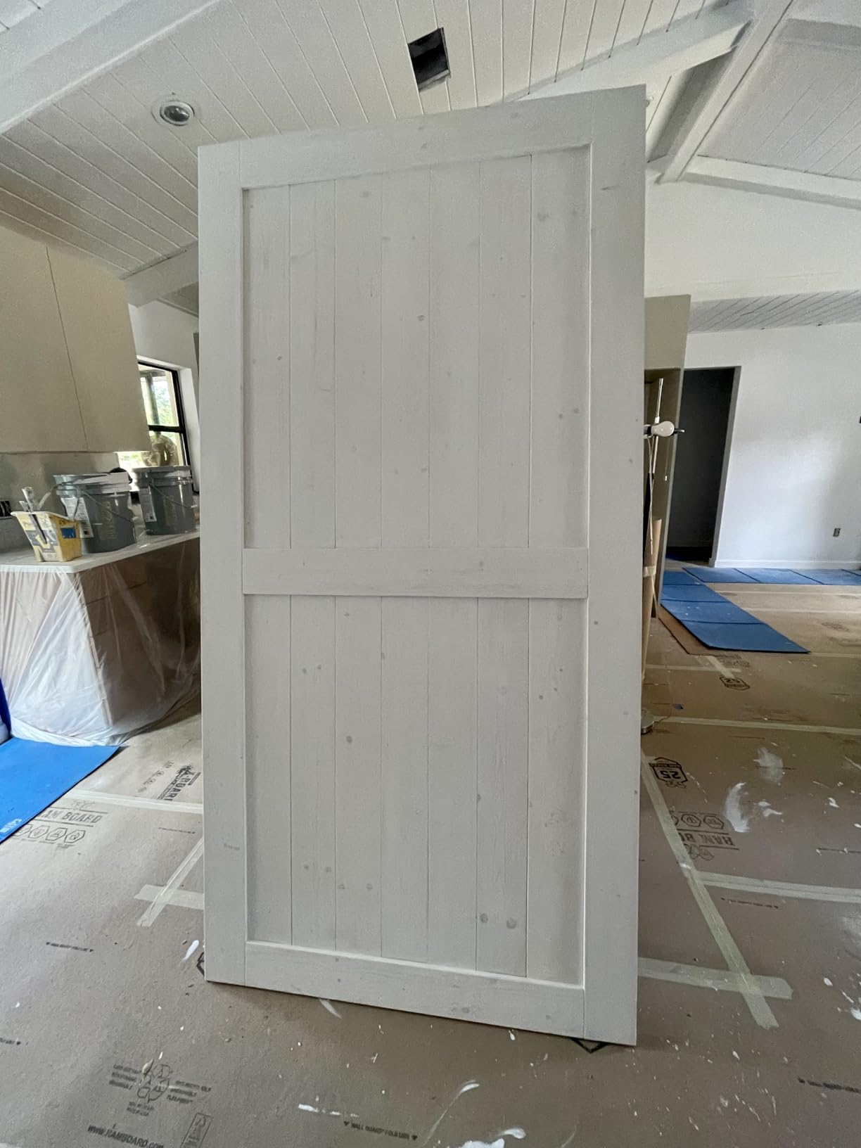EaseLife 32in x 80in Sliding Barn Wood Door, Interior Doors, DIY Assembly, Solid Natural Spruce Panelled Slab, Easy Install, H-Frame customer photo 2