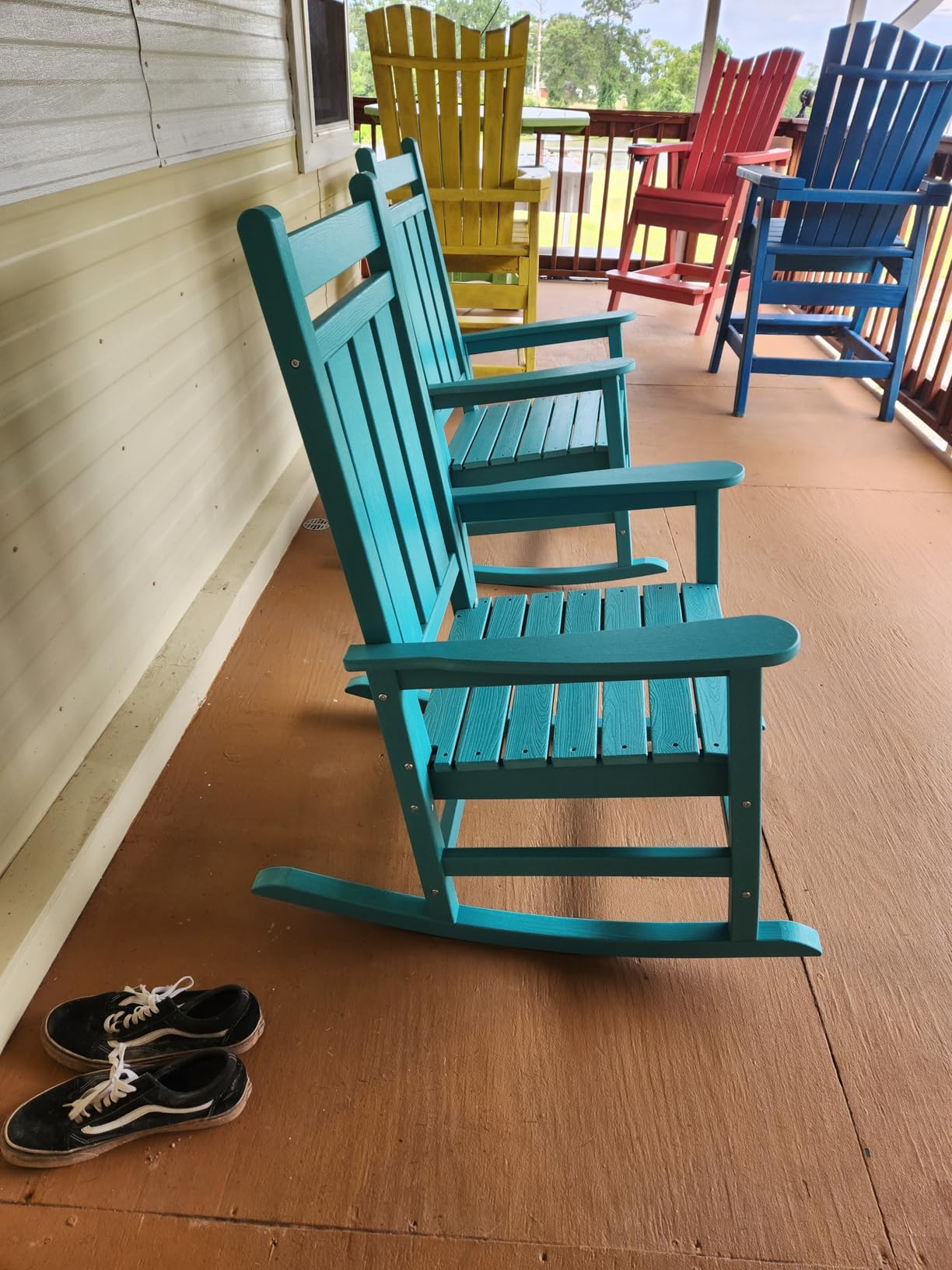 KINGYES Oversized Outdoor Rocking Chair Set of 2, HDPE Patio Rockers, Brown | All-Weather Patio Rocking Chairs for Porch | High Back & Wide Seat for Garden, Lawn customer photo 2
