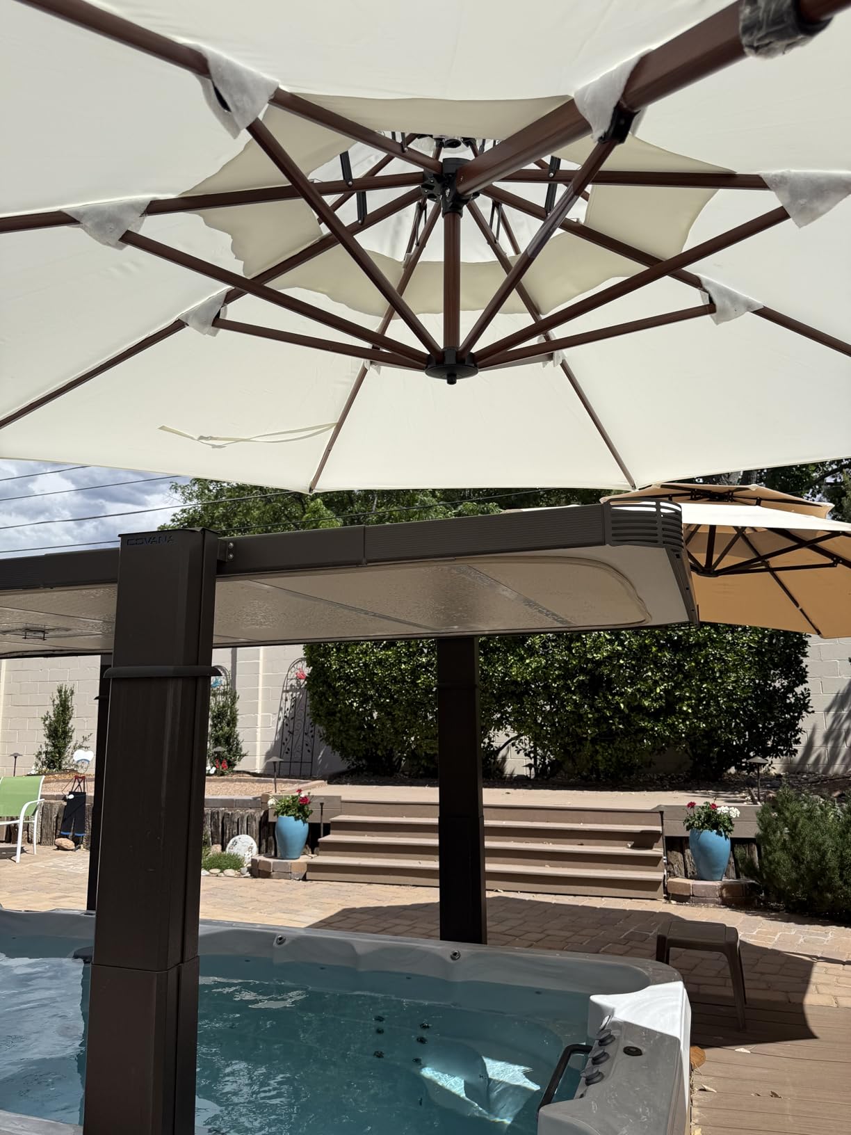 PURPLE LEAF Cantilever Umbrella 11ft Wood-Grain Finish, Heather Taupe | Block 98% harmful UV rays, Lasting color, Easy tilt 360° adjustment, Tilt for all-day shade, Long-lasting aluminum Frame customer photo 1