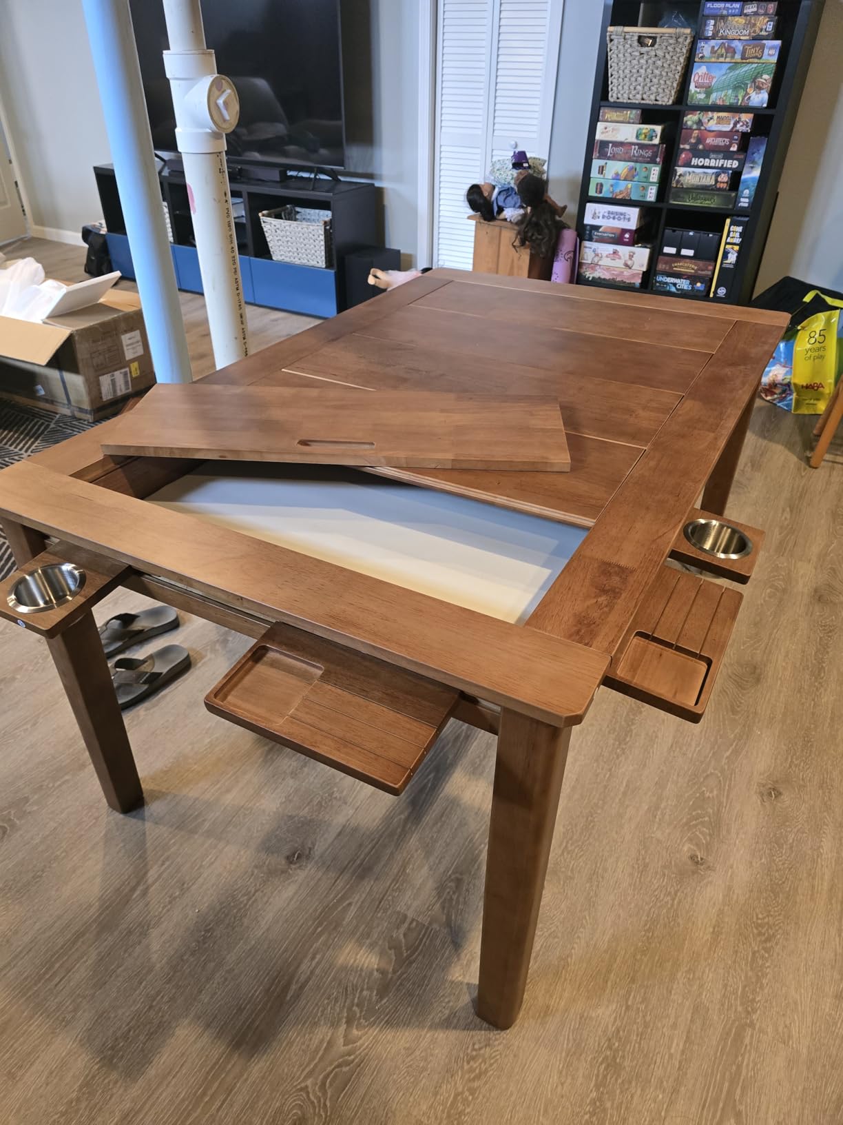 Coperat Solid Wood Board Game Table for 4-6 Players, Dining/Gaming Table w/ 54