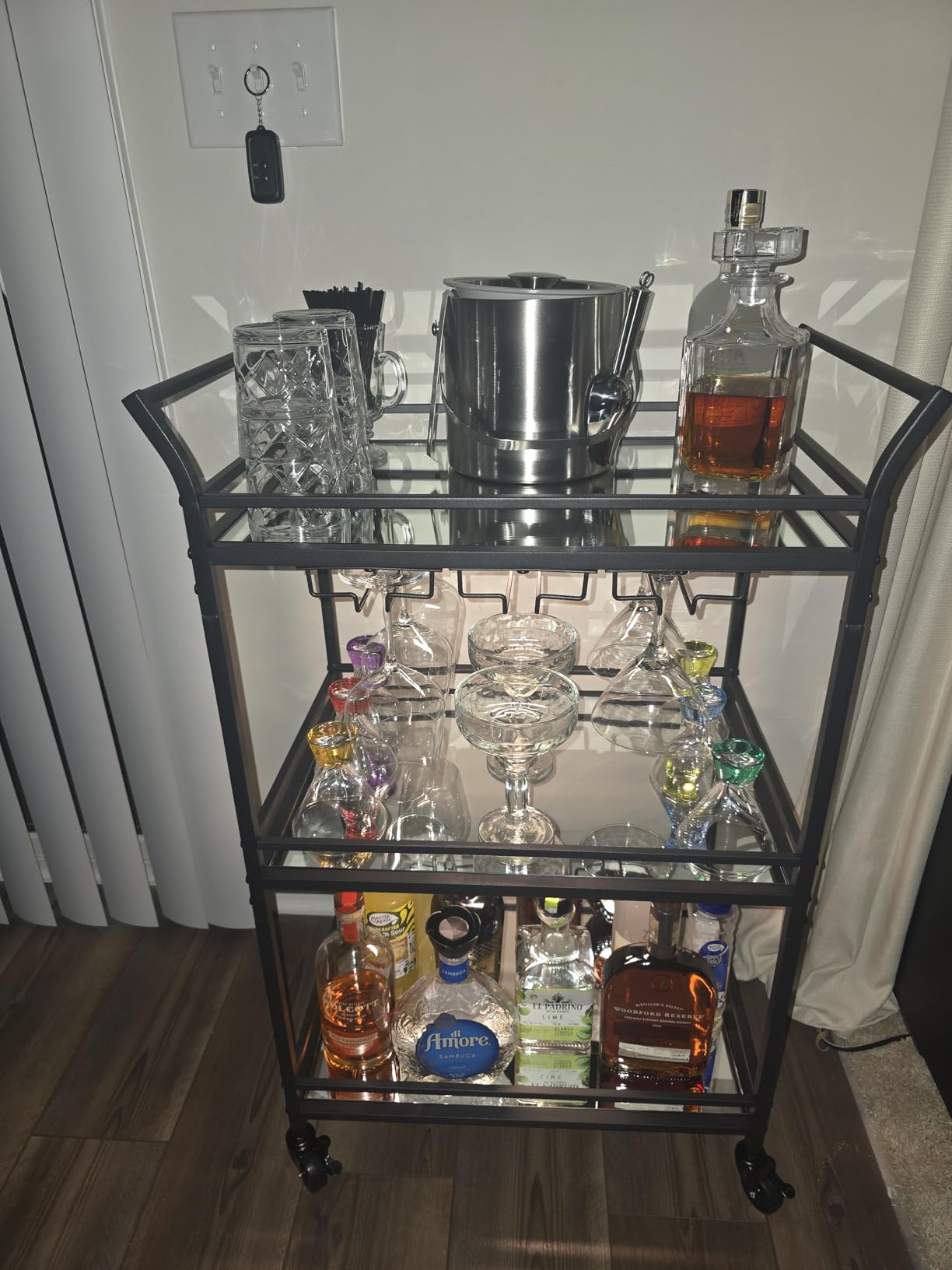 VASAGLE Bar Cart Gold, Large Home Bar Serving Cart with 3-Tier | Mirrored Shelf, Wine Holders, Glass Holders, Kitchen, 15 x 33.9 x 35.4 Inches, Gold ULRC083A02 customer photo 2