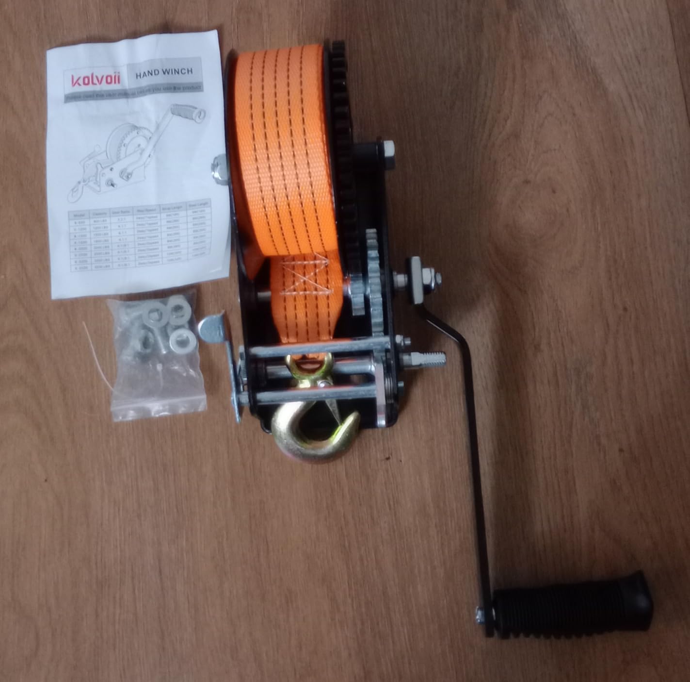 Kolvoii 3500 lb Boat Trailer Winch, 33 ft Strap, 2-Speed 4:1/8:1, Blue | Polyester strap, two-way ratchet, 8 mm high-carbon steel gears and galvanized finish customer photo 1