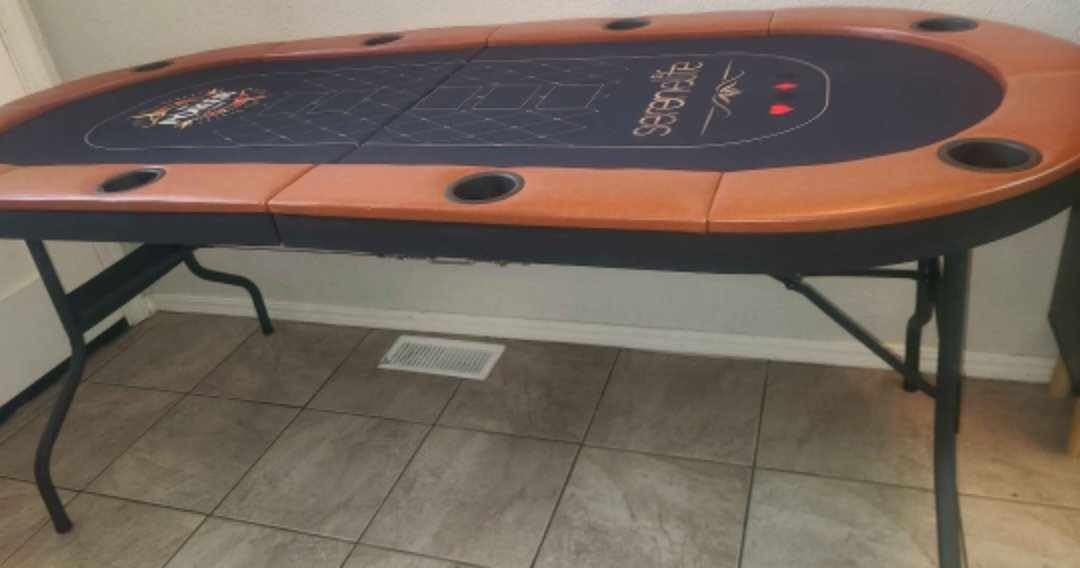 SereneLife 8 Player Foldable Poker Table, 71 inch Portable Casino Table for Texas Holdem w/Cushioned Rail & Cup Holders customer photo 1