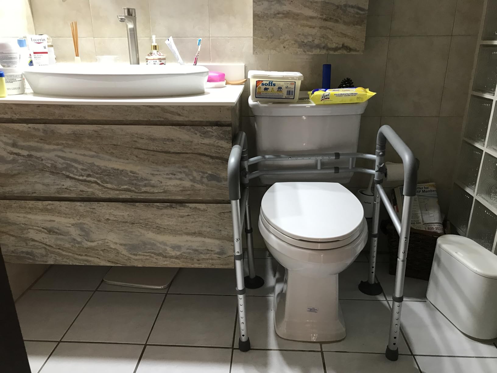 HOMLAND Toilet Safety Rails for Seniors, Adjustable Height & Width, 350 Lbs | Padded Armrests, Foldable Aluminum Toilet Safety Frame, Handicap Toilet Handles for Elderly and Disabled, Fit Any Toilets customer photo 1
