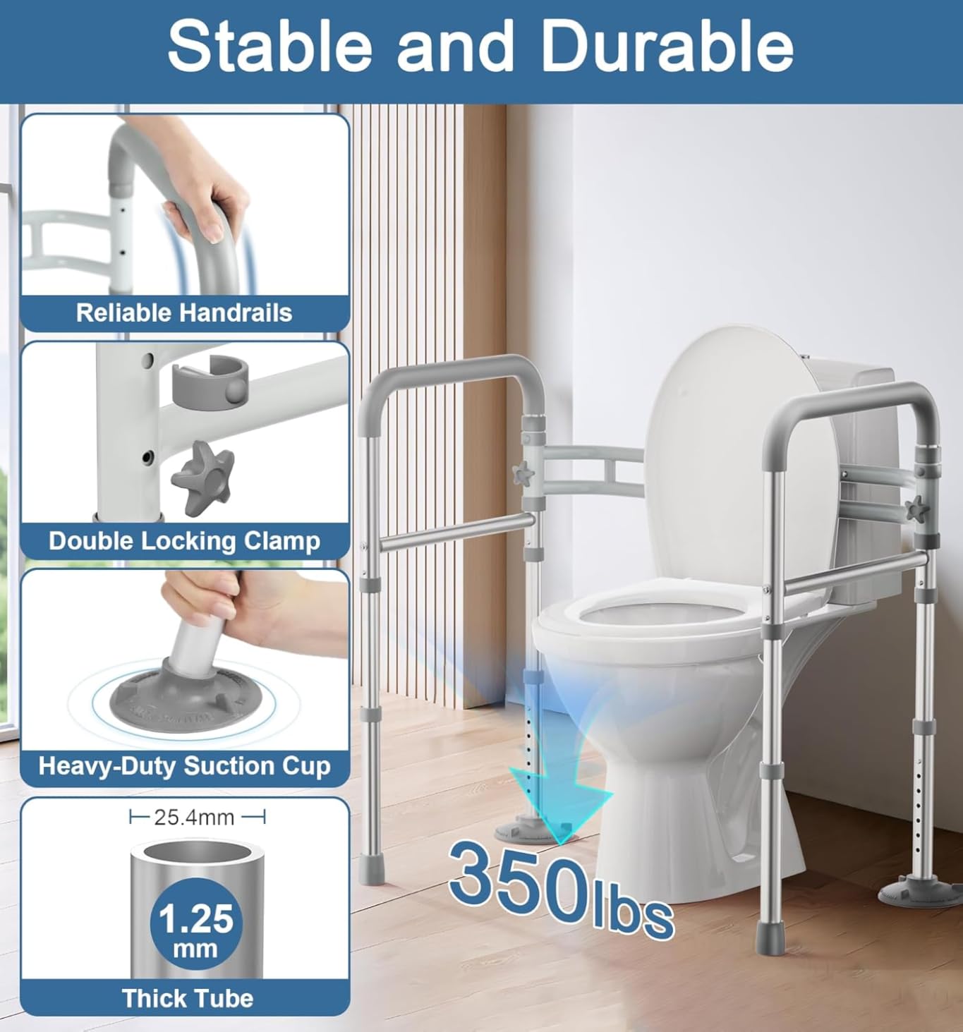 HOMLAND Toilet Safety Rails for Seniors, Adjustable Height & Width, 350 Lbs | Padded Armrests, Foldable Aluminum Toilet Safety Frame, Handicap Toilet Handles for Elderly and Disabled, Fit Any Toilets customer photo 2