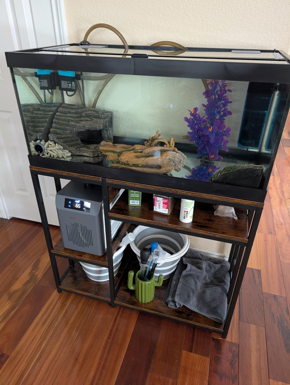 Reinforced 40-50 Gallon Aquarium Stand with Power Outlet, Ultra-Stable 720LBS Capacity Metal Fish Tank Stand for Reptile/Aquatic Setups, 5-Tier Adjustable 37
