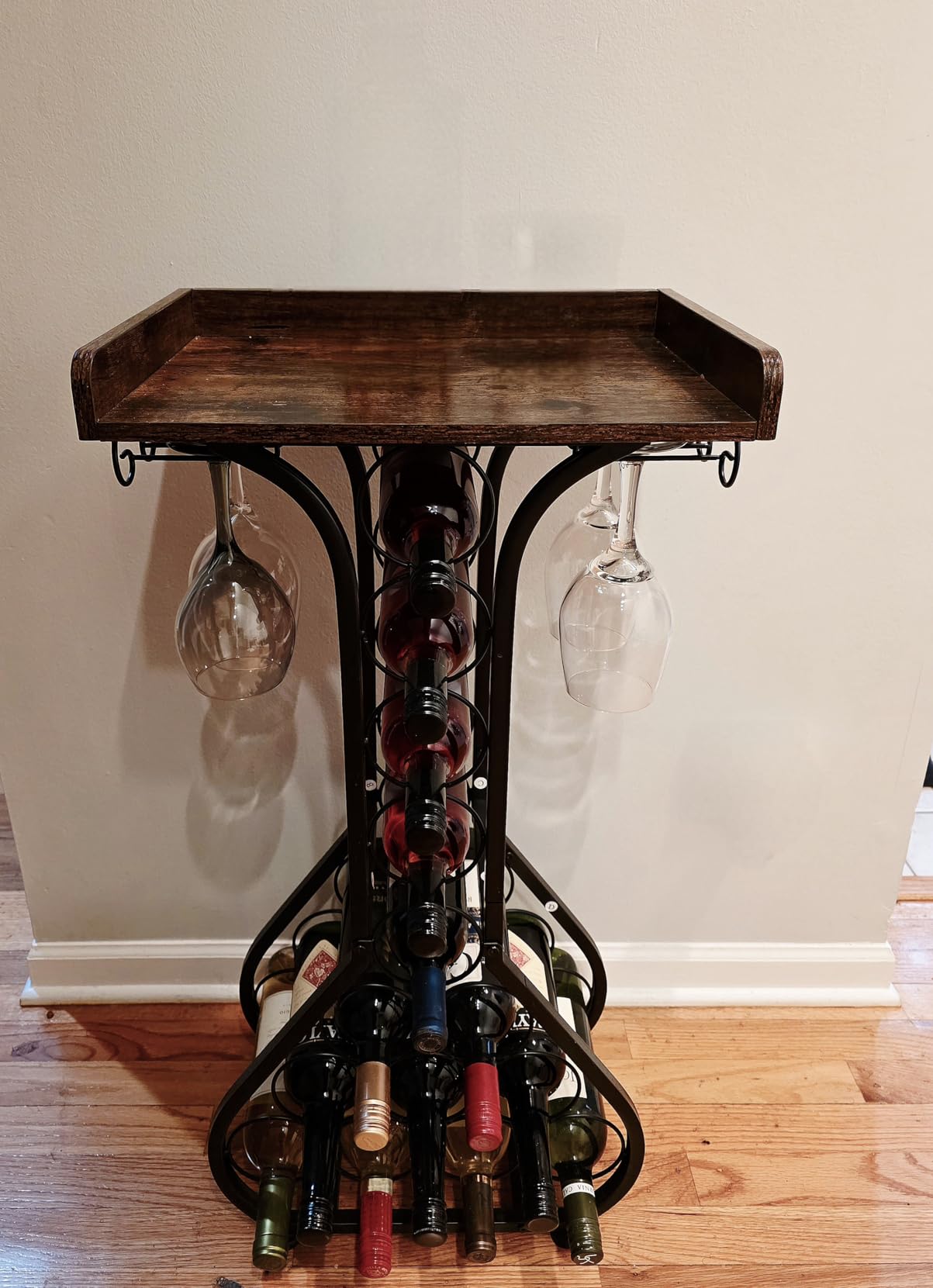 X-cosrack Wine Rack Freestanding Floor, Wine Storage Rack Mini Bar Table with Tabletop, Glass Holder Wine Bottle Display Stand Liquor Cabinet for Home Bar Kitchen Living Room customer photo 1