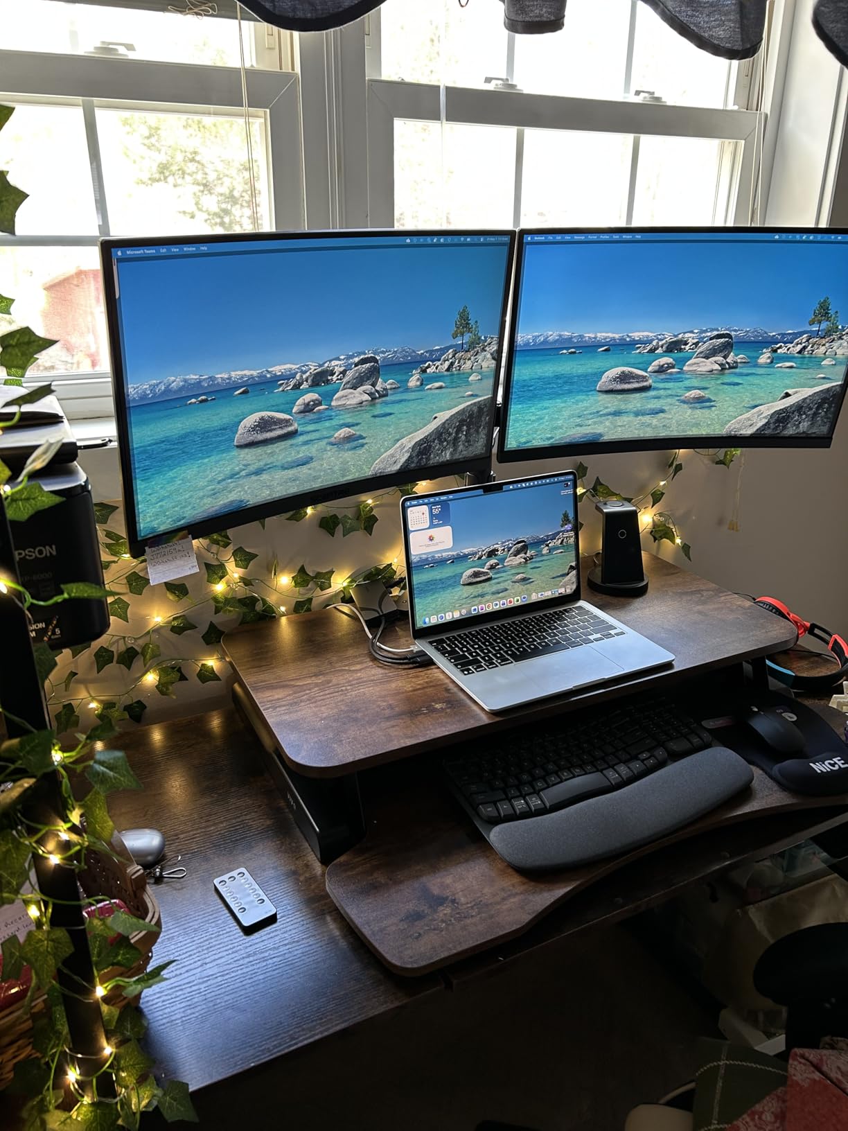 VIVO Height Adjustable 48 inch Standing Desk Converter with Dual 13 to 30 inch Monitor Stand, Sit Stand Monitor Mount and Desk Riser, Black, DESK-V048KB-M2 customer photo 1