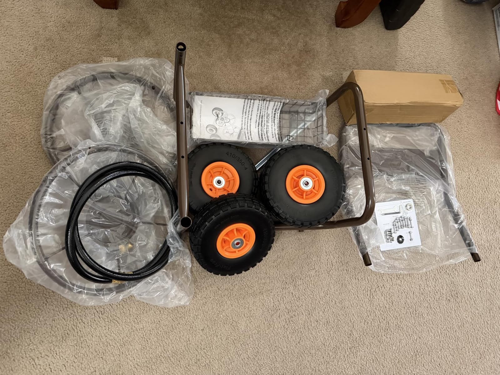 WERMAH Upgrade Hose Reel Cart, Garden Hose Cart 4 Wheels, Holds 300ft 5/8