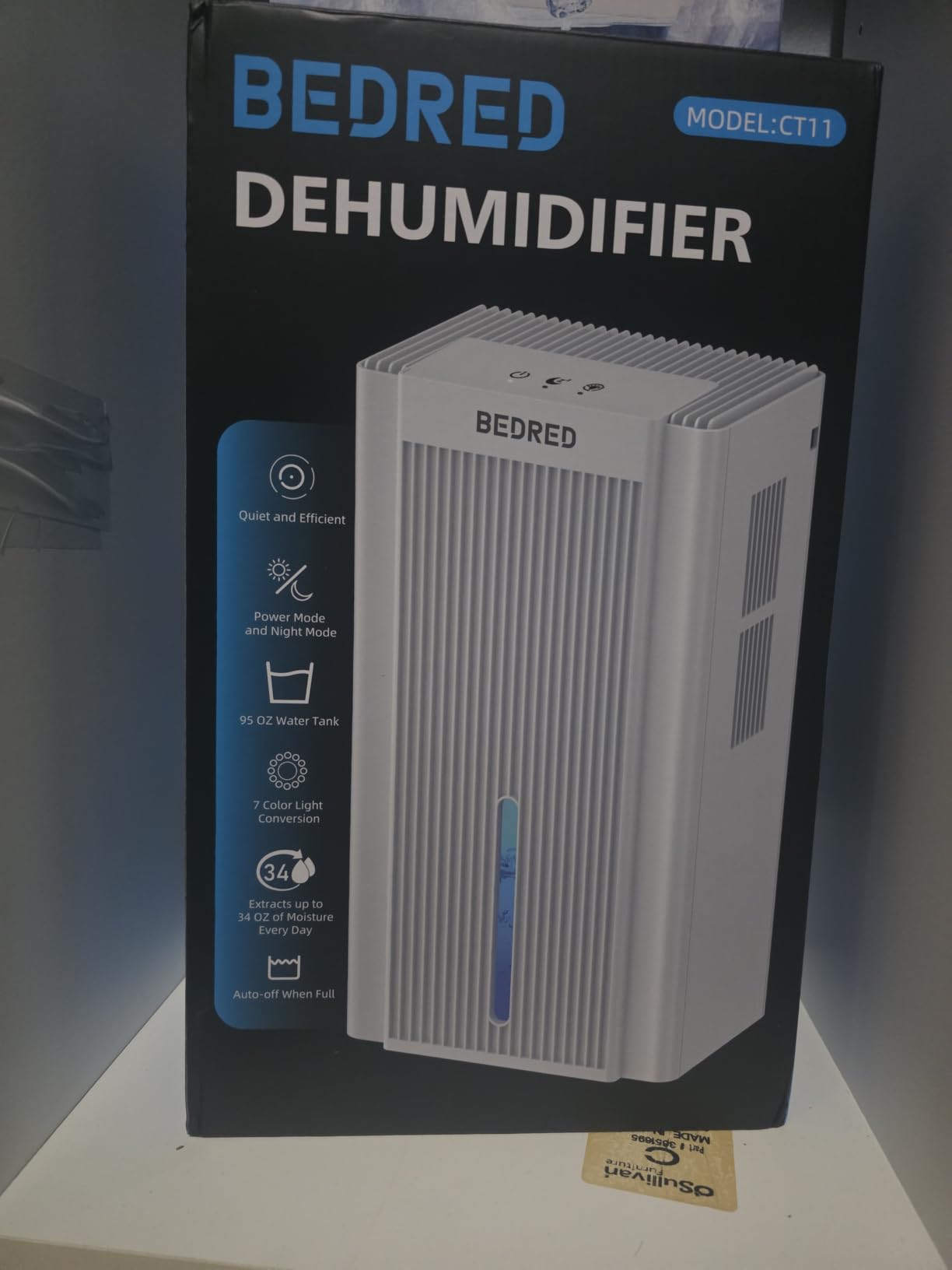 BEDRED Dehumidifier, 95OZ Dehumidifier for Home 1000 sq ft - Quiet with Auto Shut Off & Relaxing 7 Color Ambient Light, Ideal for Livingroom, Bedroom, Basement (Black) customer photo 1
