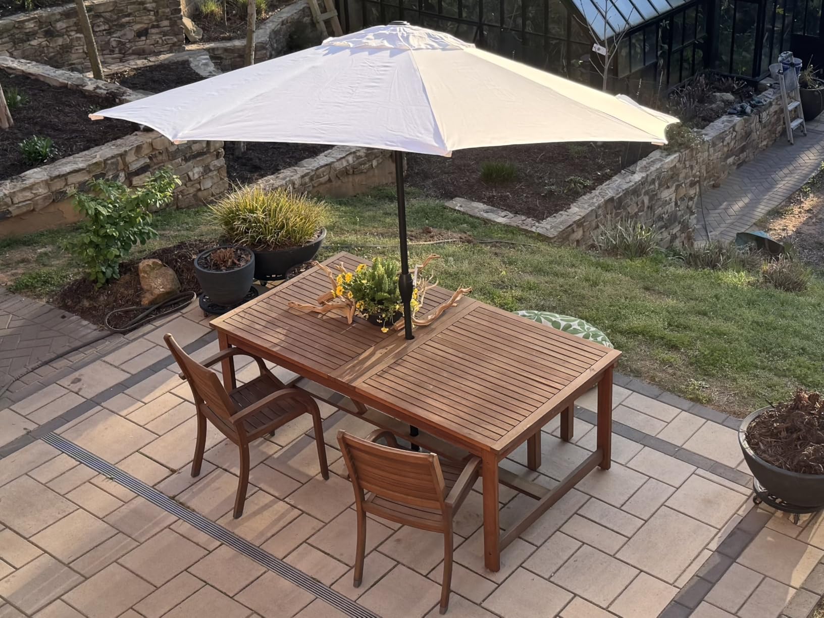 Midtown Umbrellas - 10-Year-No-Fade 9 Ft Patio Umbrella with Terylast Fabric, Auto-Tilt Aluminum Frame and 8 Reinforced Ribs for Deck, Pool, Garden & Beach - Chestnut Beige Canopy, Black Pole customer photo 2