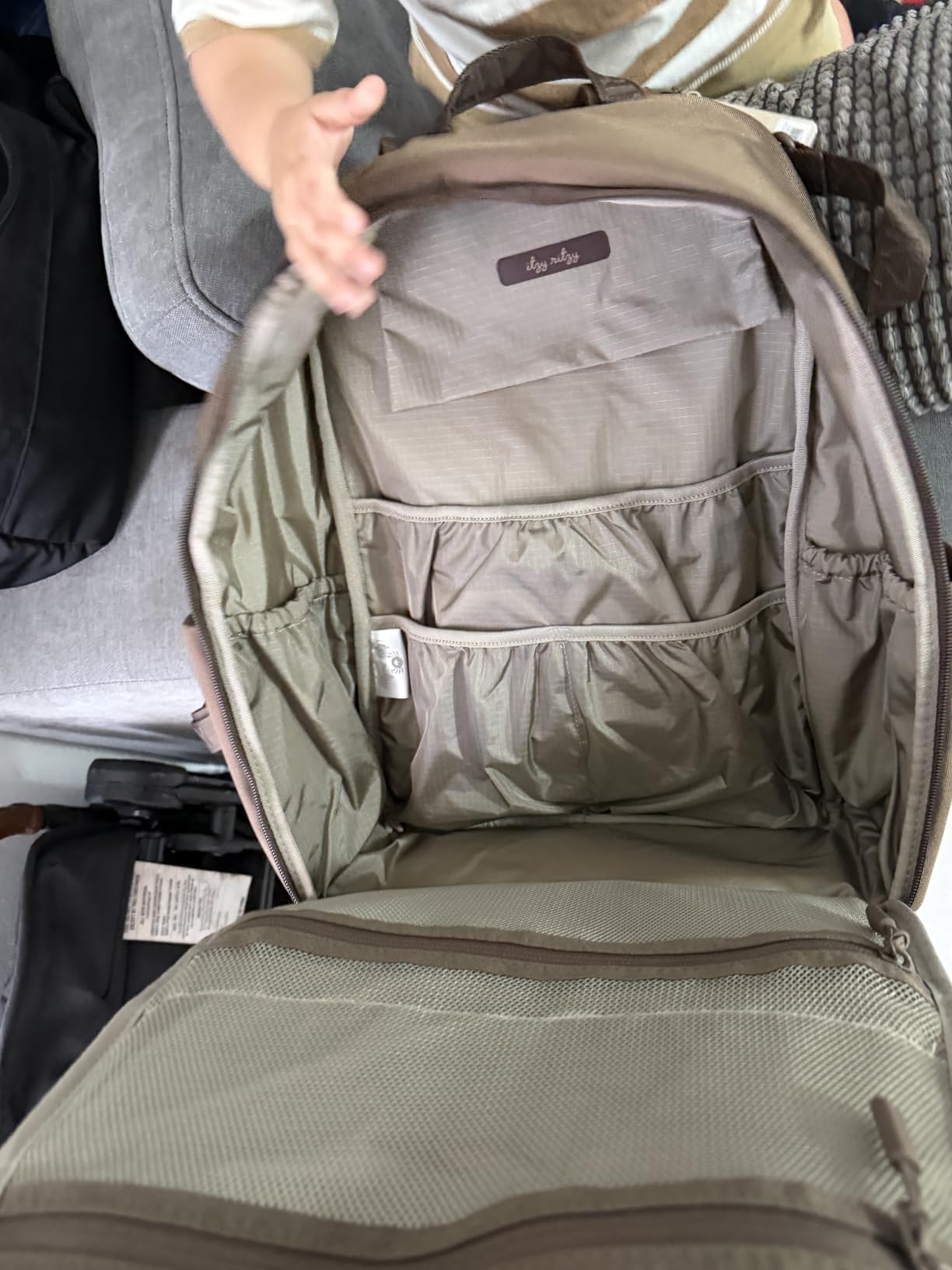 Itzy Ritzy Utility Diaper Bag Backpack, 17 Pockets w/Changing Pad (Mocha) | Travel-Ready Diaper Backpack with 2 Insulated Bottle Holders, Laptop Compartment, Trolley Sleeve, Straps customer photo 2