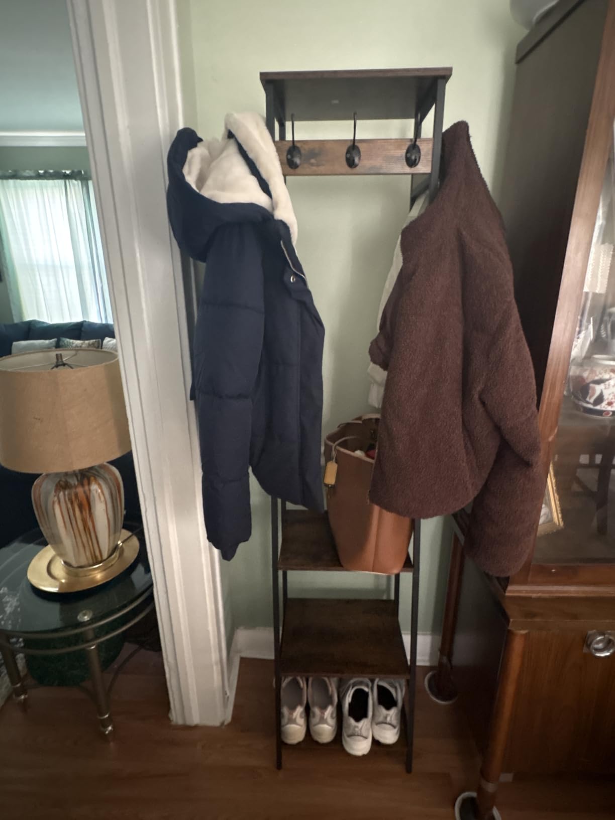 Coat Rack Freestanding with 3 Shelves and 7 Hooks | Coat Stand, Hall Tree Free Standing, Clothes Rack Stand Organizer, Industrial Style, Rustic Brown and Black customer photo 1