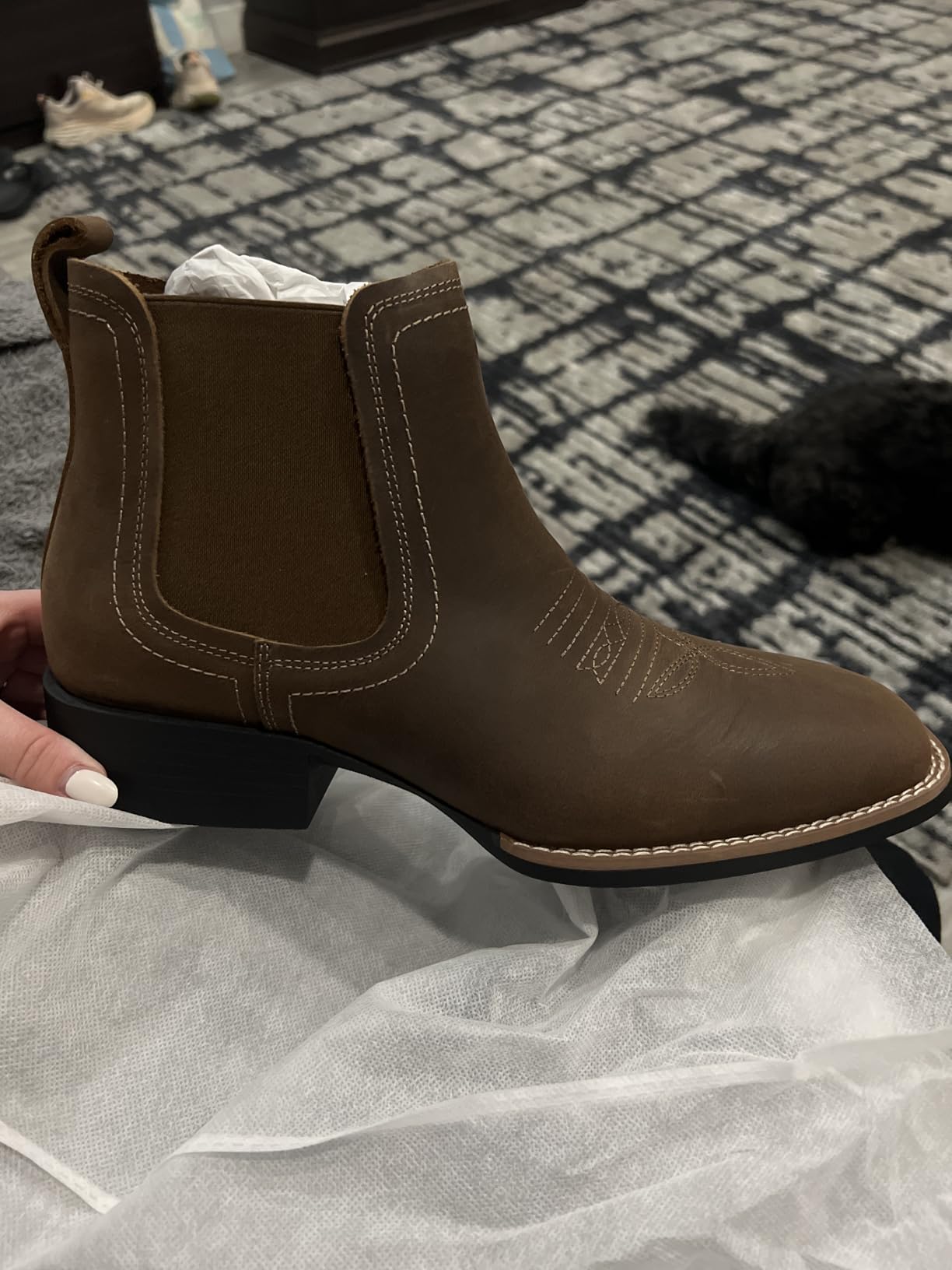 Choiran Western Cowboy Boots for Men - Mens Square Toe Chelsea Boots Ankle Cowboy Boots for Men Casual Retro Stylish Boots customer photo 1