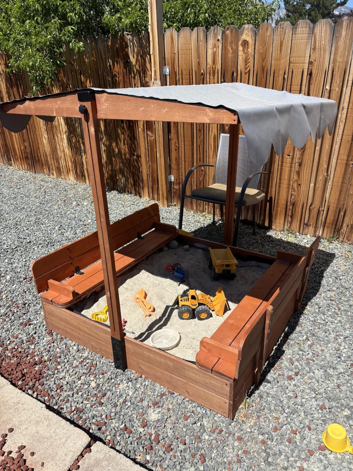 Kids Sandbox with Lid & Canopy, 2 Benches, Outdoor Sand Pit for Ages 4-8 | Adjustable Canopy, Converts to 2 Benches, Bottom Liner, Wooden Cover customer photo 1