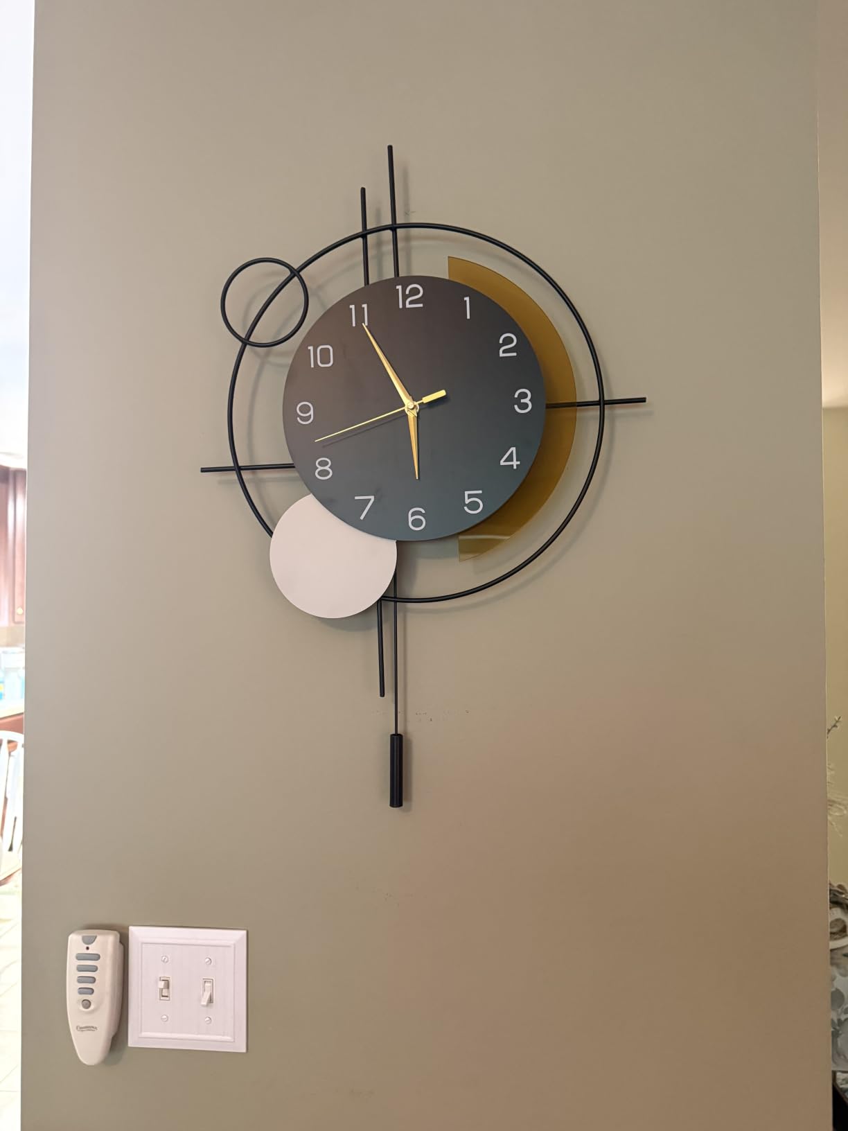 Wall Clock for Living Room Decor Modern Clock Pendulum Silent | Quartz Battery Operated Black Metal Decorative Large Clock for Dining Room, Kitchen, Home, Bathroom, Bedroom, Analog 13.8x21.3 in customer photo 2