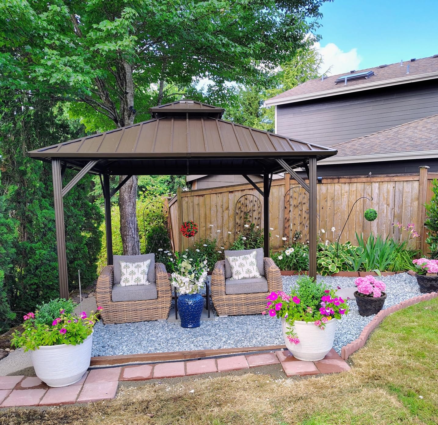 Aoxun Gazebo 10x12 Hardtop Gazebo with Double Galvanized Steel Roof, Gray | Metal Frame Outdoor Pavilion with Breathable Netting and Privacy Curtain for Backyard customer photo 1