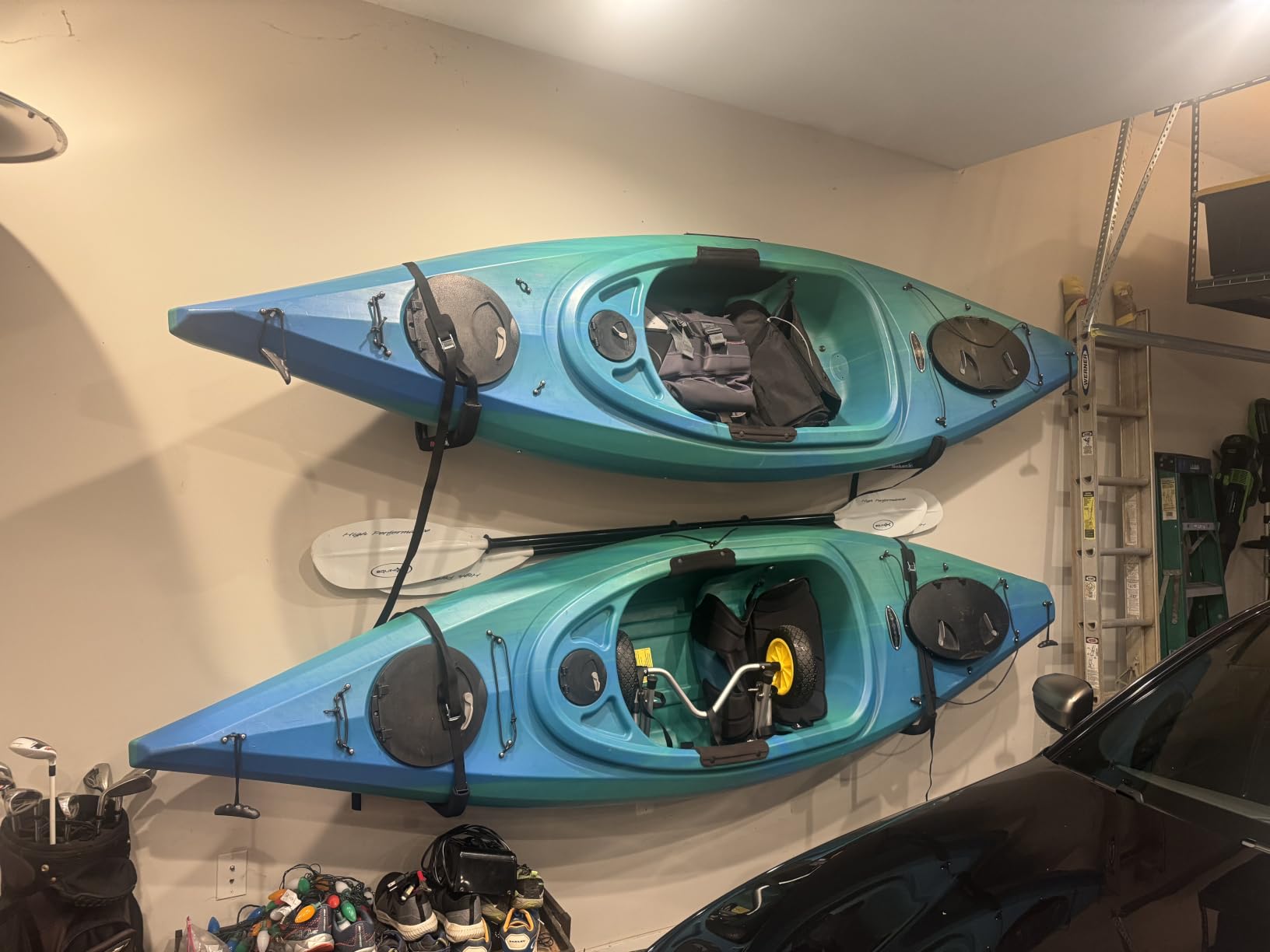 Kayak Storage Rack 120LB Wall Mounted Kayak Hook | EVA Padded Garage Storage Mount for Canoes, Paddle Boards, Ladders and Bikes Indoor Outdoor Organization customer photo 1