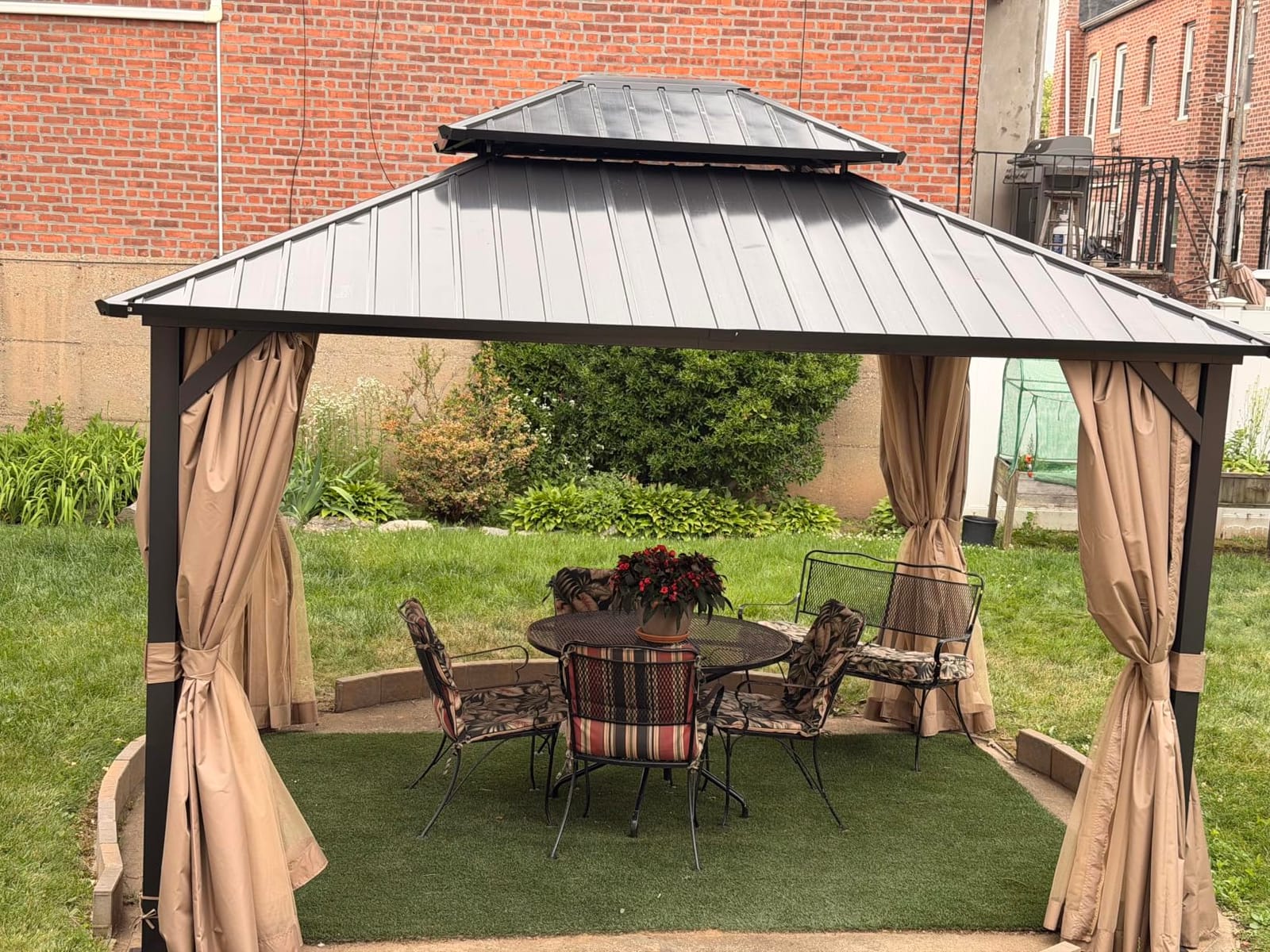 10'x12' Hardtop Gazebo, Galvanized Steel Double Roof Canopy with Heavy-Duty Steel Frame, Outdoor Pavilion with Nettings and Curtains customer photo 1