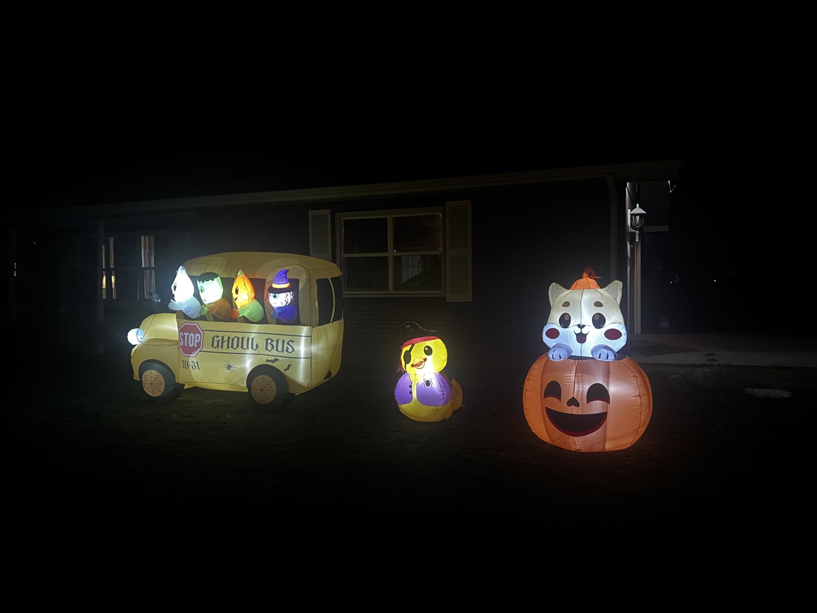 8.1FT Length Halloween Inflatable Ghost Frankenstein Pumpkin Monster Witch Bus Decoration, Halloween Blow up Car Inflatable Built-in 9 LEDs for Halloween Inflatables Outdoor Decoration customer photo 1