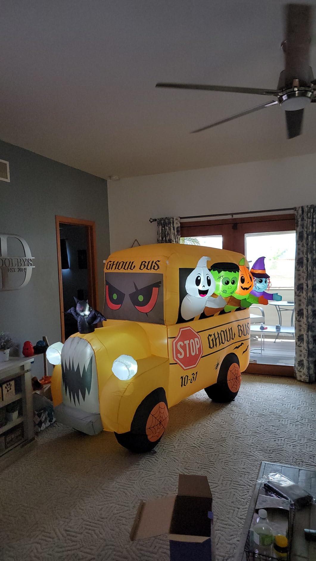 8.1FT Length Halloween Inflatable Ghost Frankenstein Pumpkin Monster Witch Bus Decoration, Halloween Blow up Car Inflatable Built-in 9 LEDs for Halloween Inflatables Outdoor Decoration customer photo 2