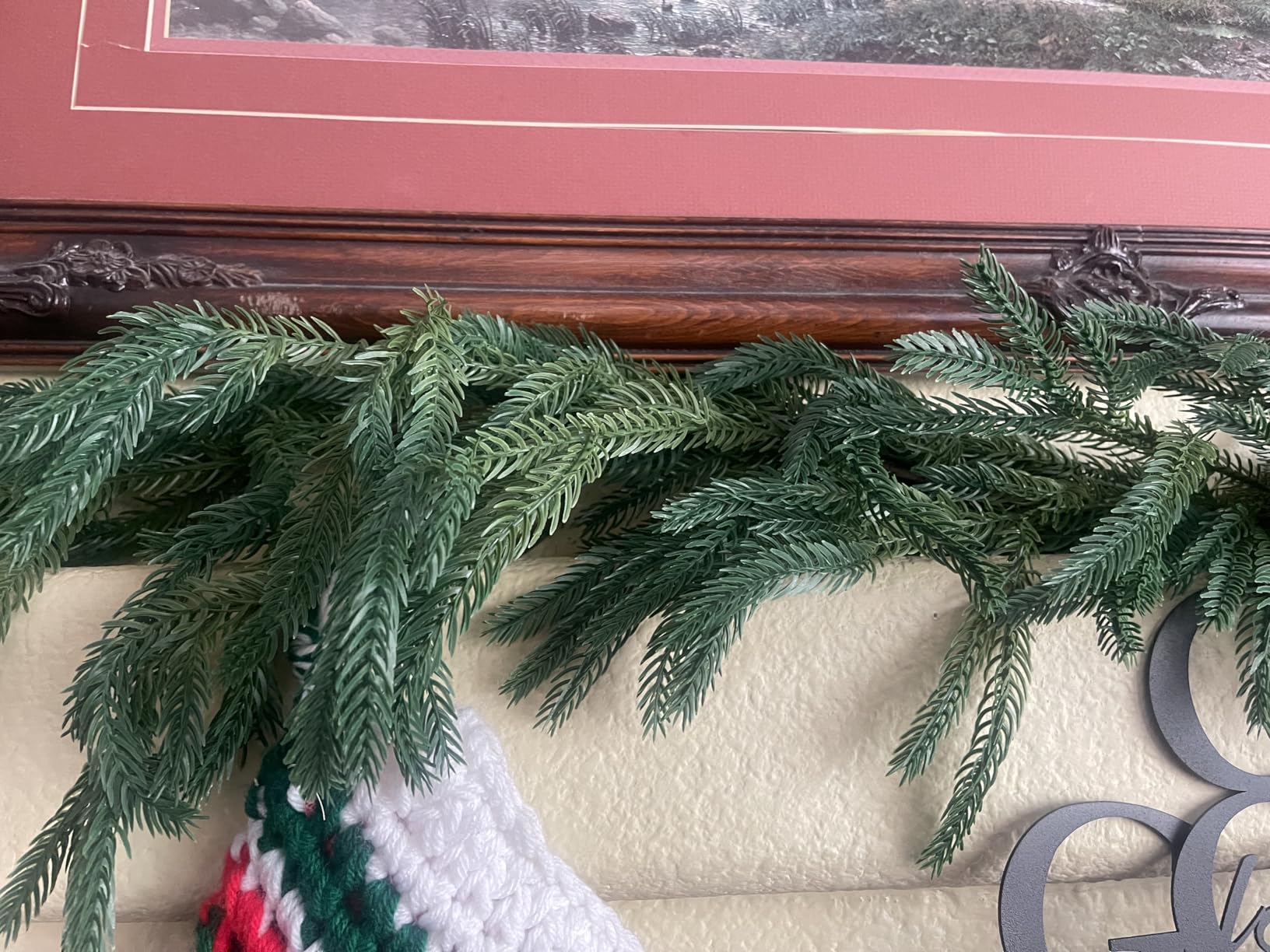 Hananona 9 Ft 2 Pcs Artificial Norfolk Pine Garlands, Realistic Pine Garland, Green Artificial Greenery Garland for Table, Mantle, Wall, Indoor, Outdoor Winter Christmas Decorations (2, 9 FT) customer photo 1