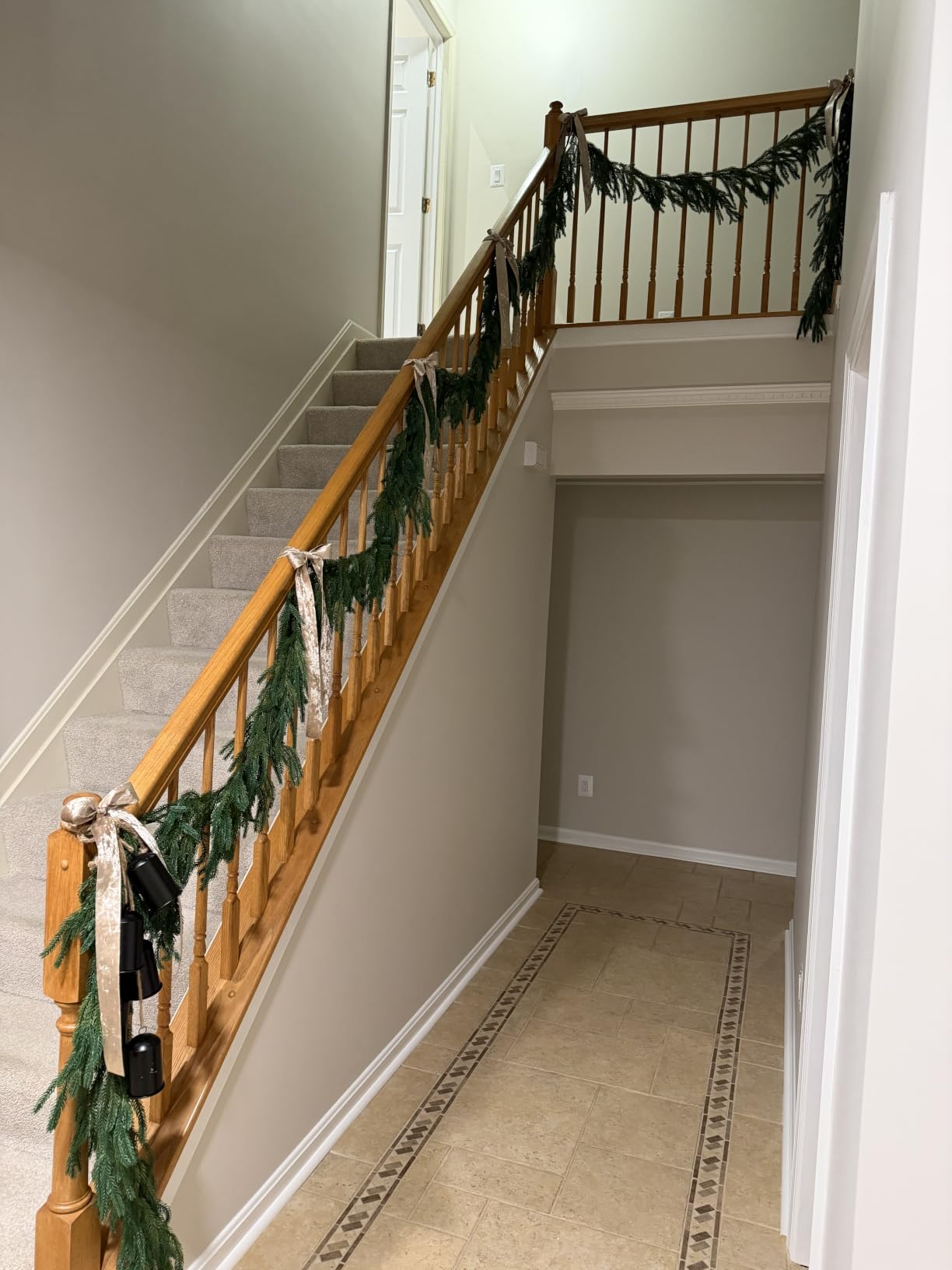Hananona 9 Ft 2 Pcs Artificial Norfolk Pine Garlands, Realistic Pine Garland, Green Artificial Greenery Garland for Table, Mantle, Wall, Indoor, Outdoor Winter Christmas Decorations (2, 9 FT) customer photo 2