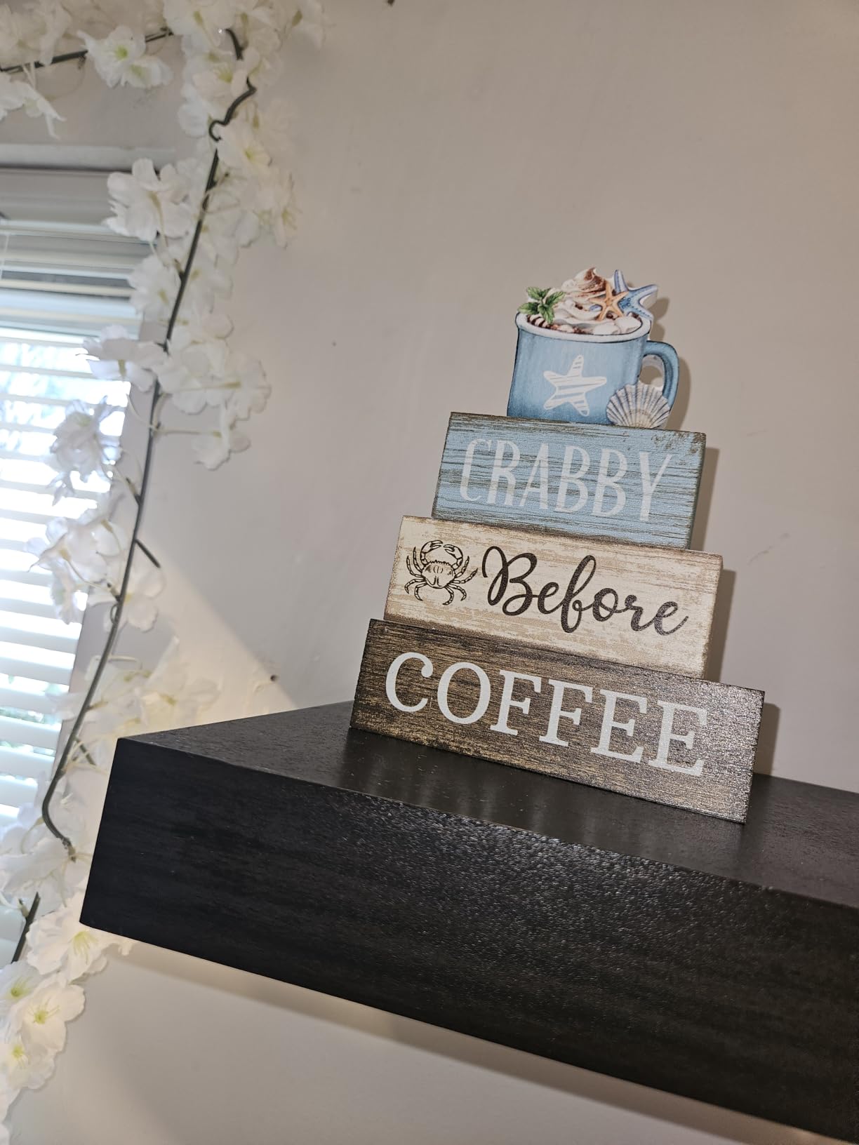 Lineshading 4 Pcs Fall Decoration For Home Wooden Maple Leaf Stacked Decor | Rustic Thanksgiving Table Centerpiece, Tiered Tray Styling, Beautiful Change Quote, Autumn Seasonal Home Accents customer photo 2