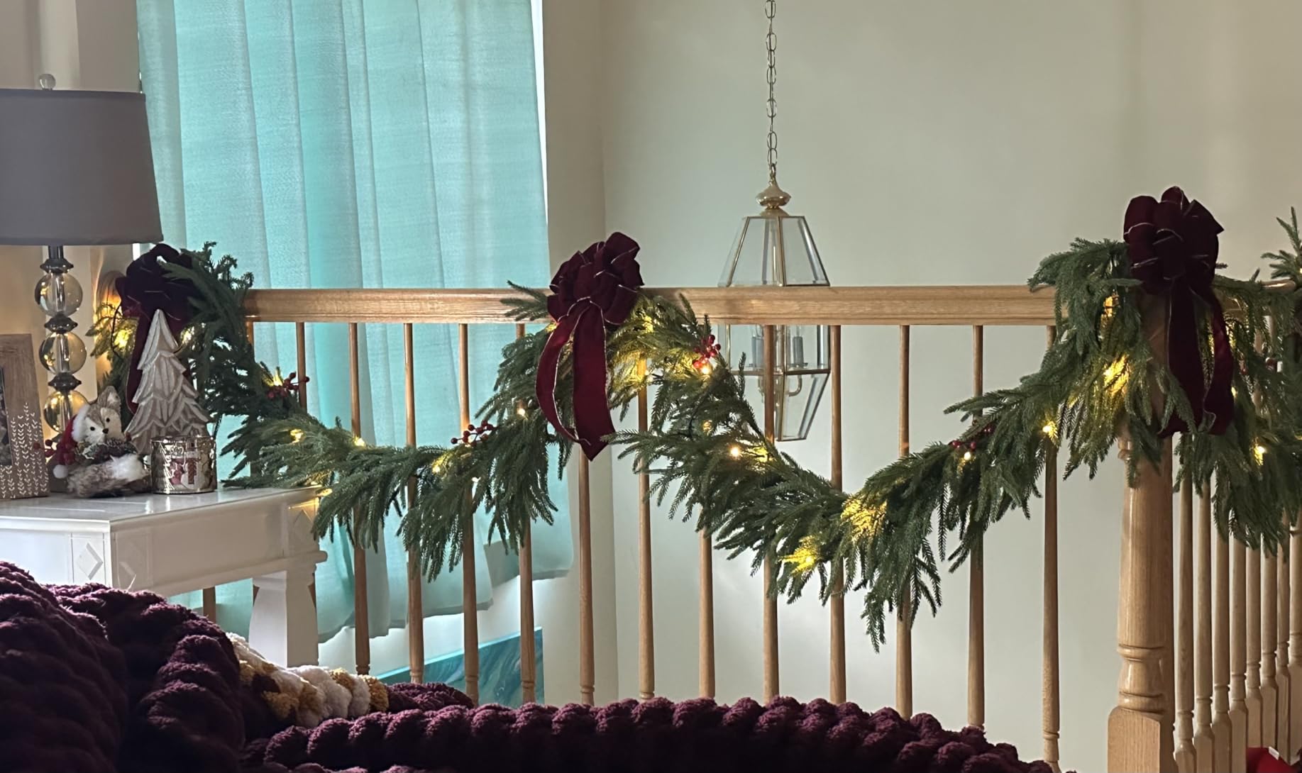 9FT Artificial Norfolk Pine Garland, Realistic Christmas Greenery Garland for Mantle, Staircase, Banister, Fireplace, Wall, Door, Table, Indoor & Outdoor Holiday Xmas Decorations customer photo 1