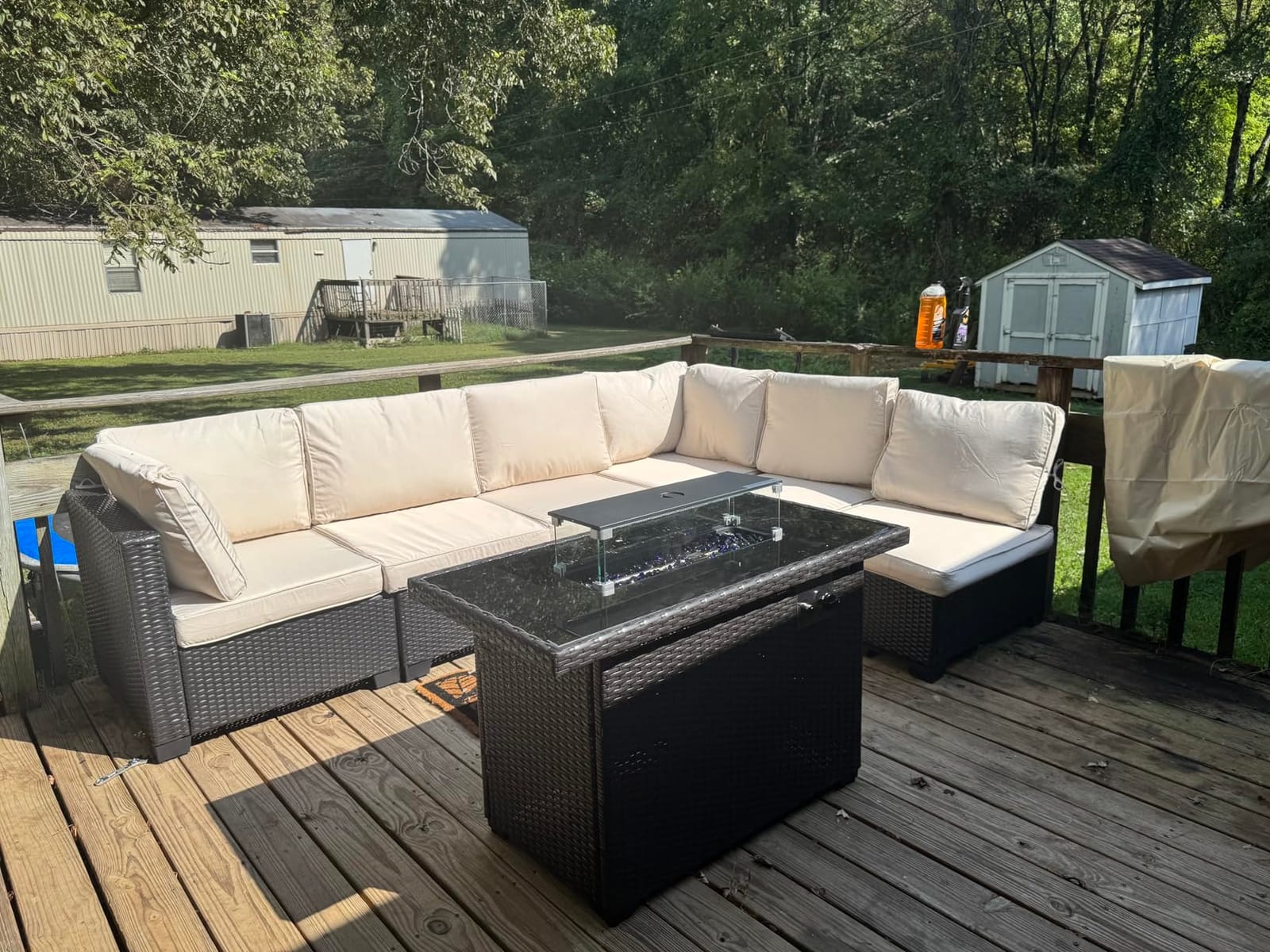 7 Piece Outdoor Patio Sectional Furniture Set, Modular Wicker Outdoor Couch | Modern Rattan Patio Conversation Sofa Set w/Washable Thick Cushions & Coffee Table for Balcony, Porch, Garden, Brown/Beige customer photo 2
