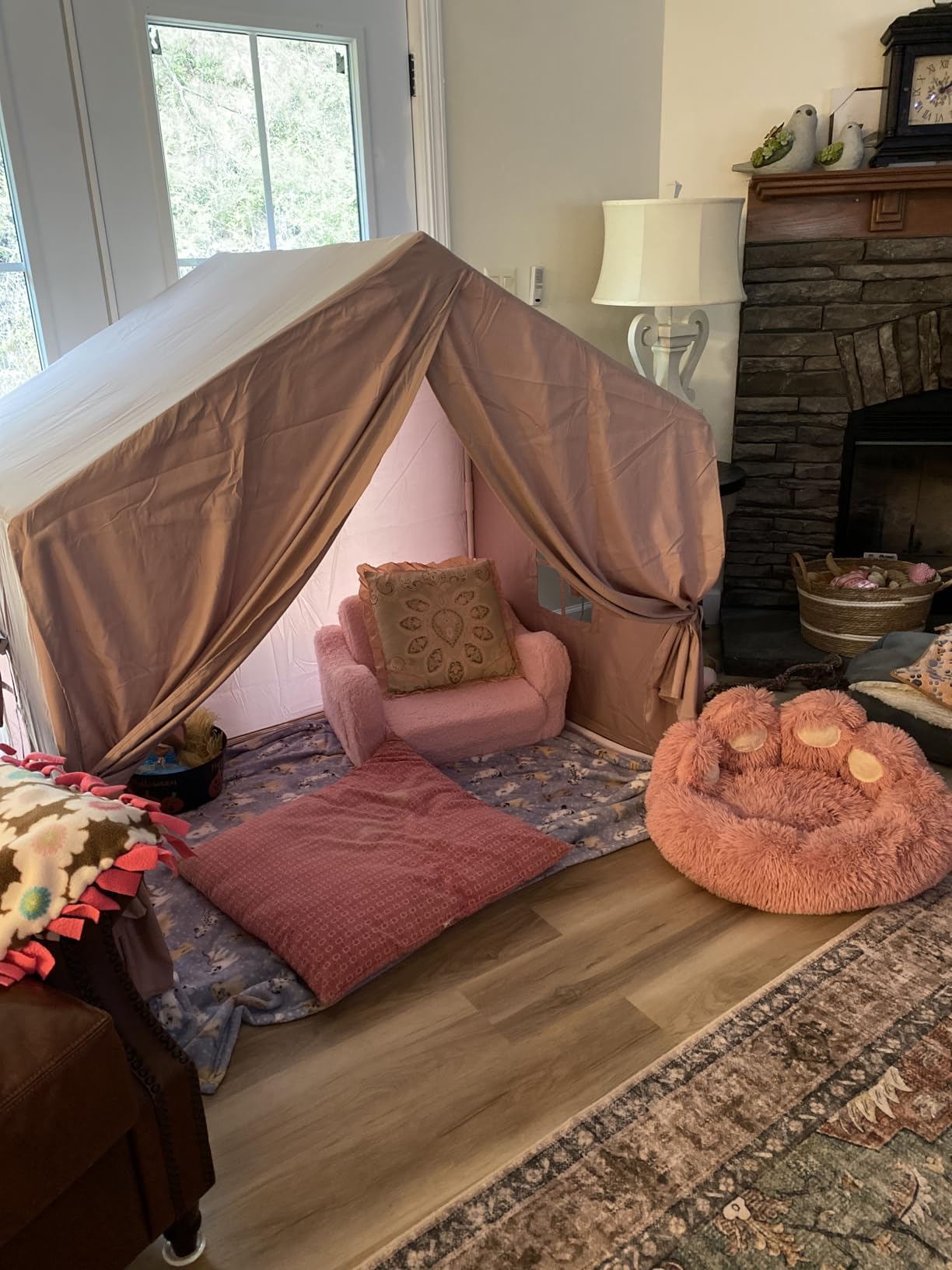 SISTICKER Kids Play Tents for Girls, Large Gray Fairy Princess Castle Tent with Rug, Toddler Children Indoor Outdoor Playhouse Birthday Gift Toys, Includes Rug customer photo 1