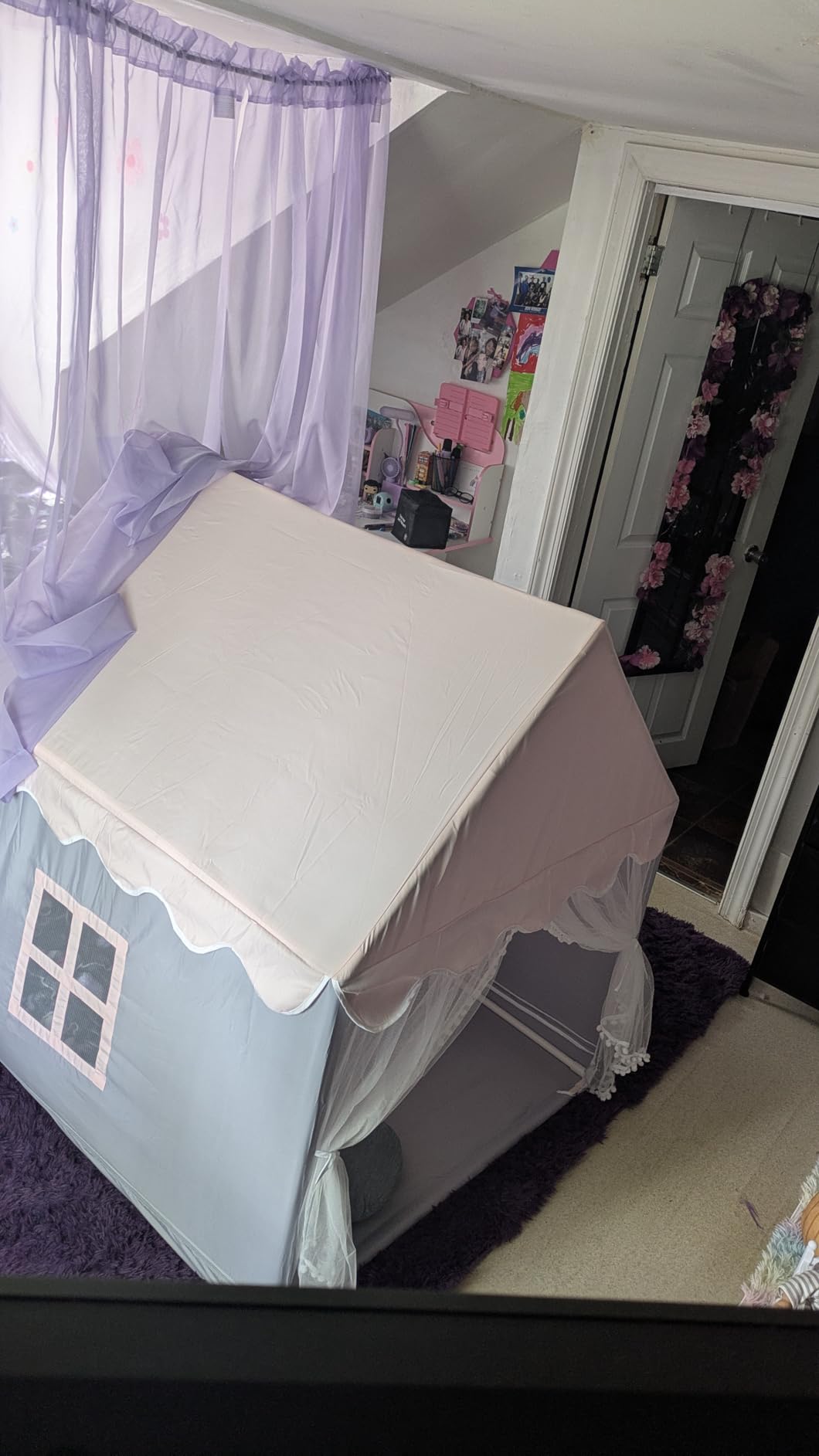 SISTICKER Kids Play Tents for Girls, Large Gray Fairy Princess Castle Tent with Rug, Toddler Children Indoor Outdoor Playhouse Birthday Gift Toys, Includes Rug customer photo 2