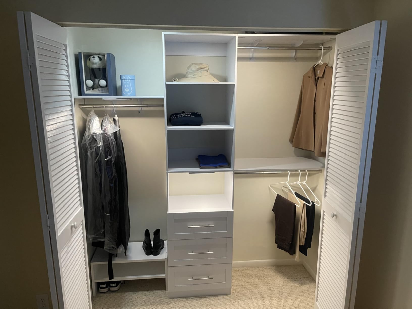 Closet System with Drawers, 5FT-8FT Closet Organizer System with Shelves & Expandable Hanging Rods, Walk in Storage Closet System Wood, White customer photo 1