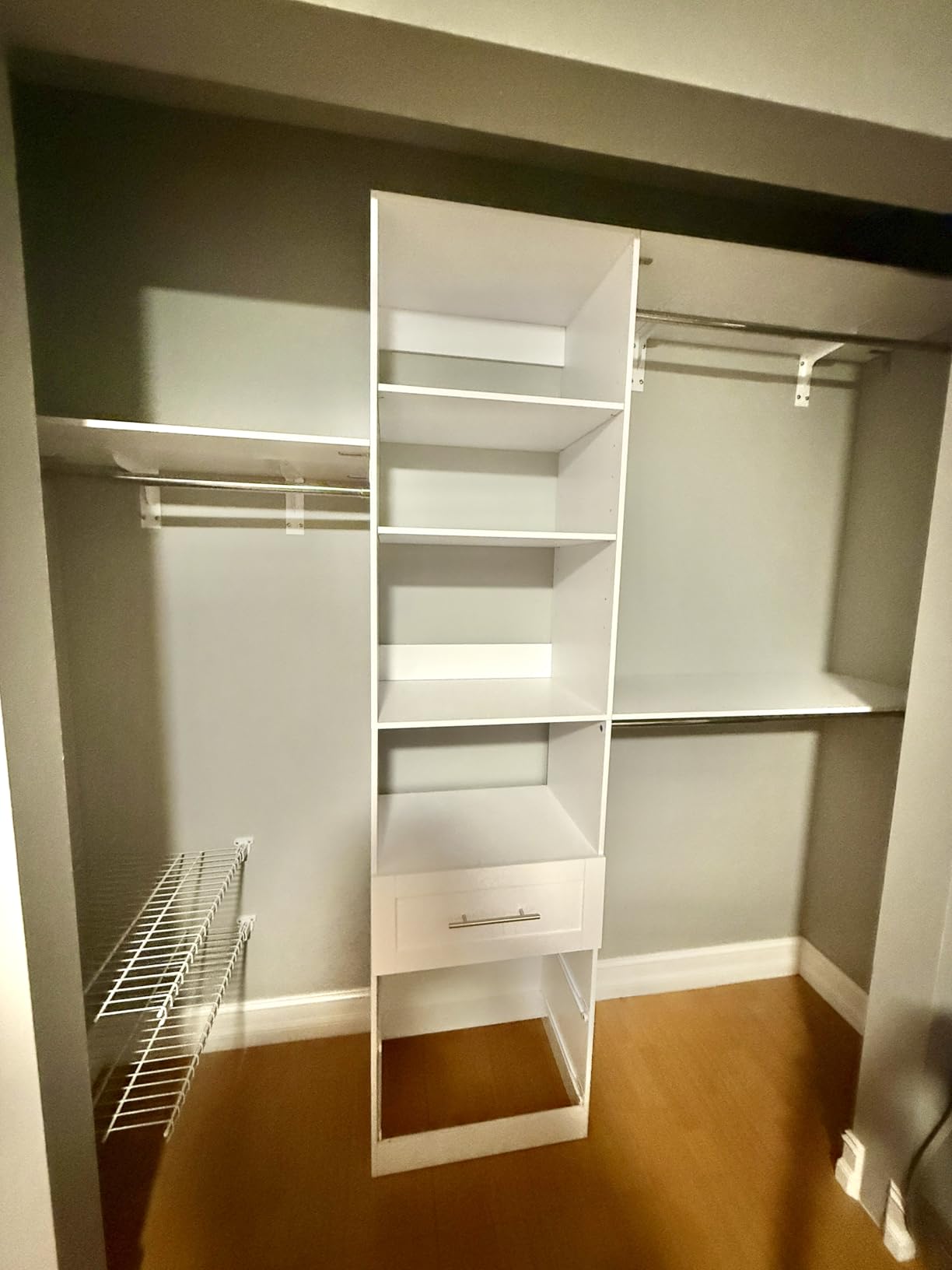 Closet System with Drawers, 5FT-8FT Closet Organizer System with Shelves & Expandable Hanging Rods, Walk in Storage Closet System Wood, White customer photo 2