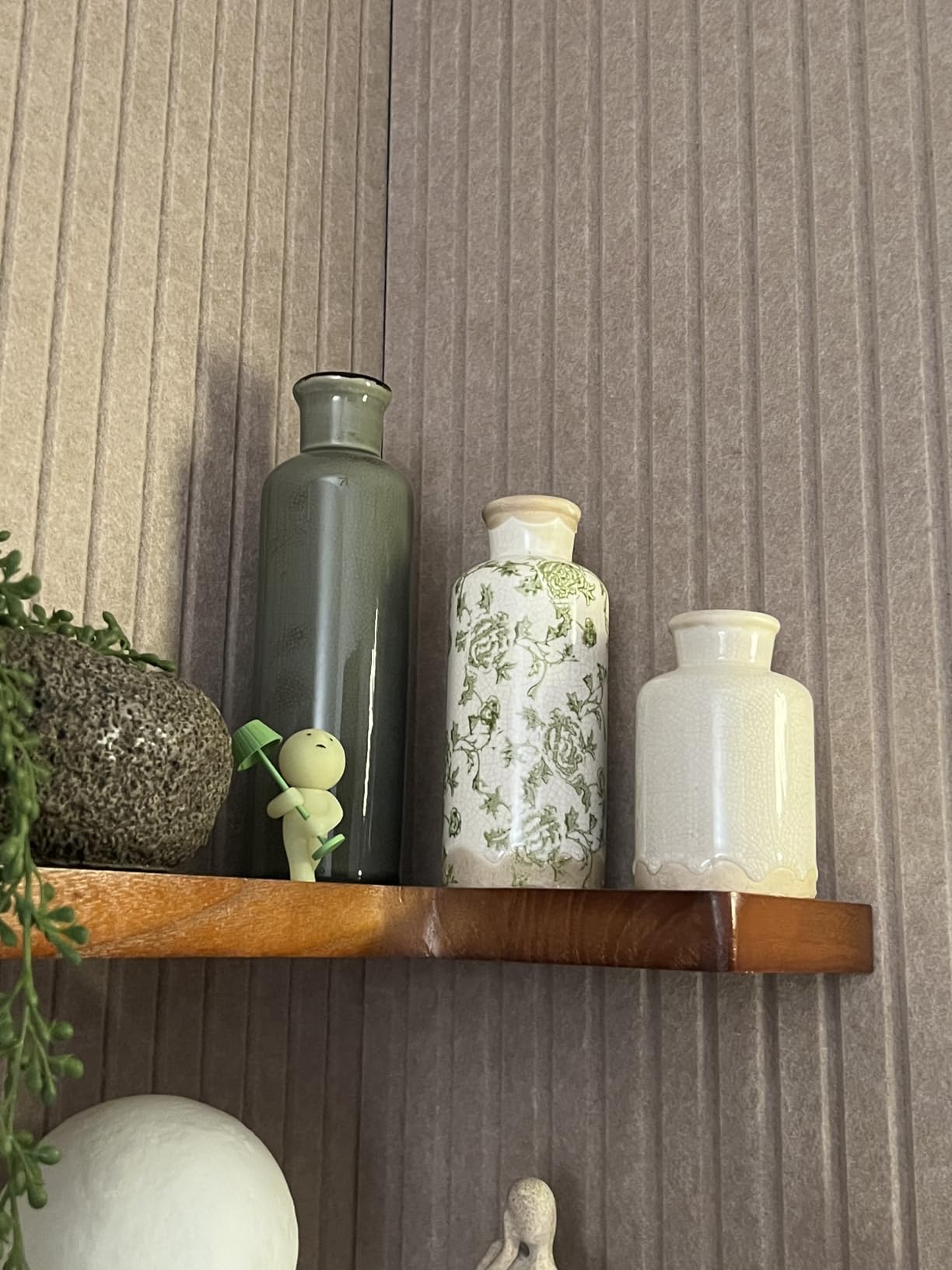 Vintage Vase Set of 3, Ceramic Vintage Flower Vases, Chinoiserie Decorative Home Decor Retro Floral Vase Rustic Farmhouse Decor for Table Bookshelf Mantel Kitchen Living Room Office - Green and Beige customer photo 1