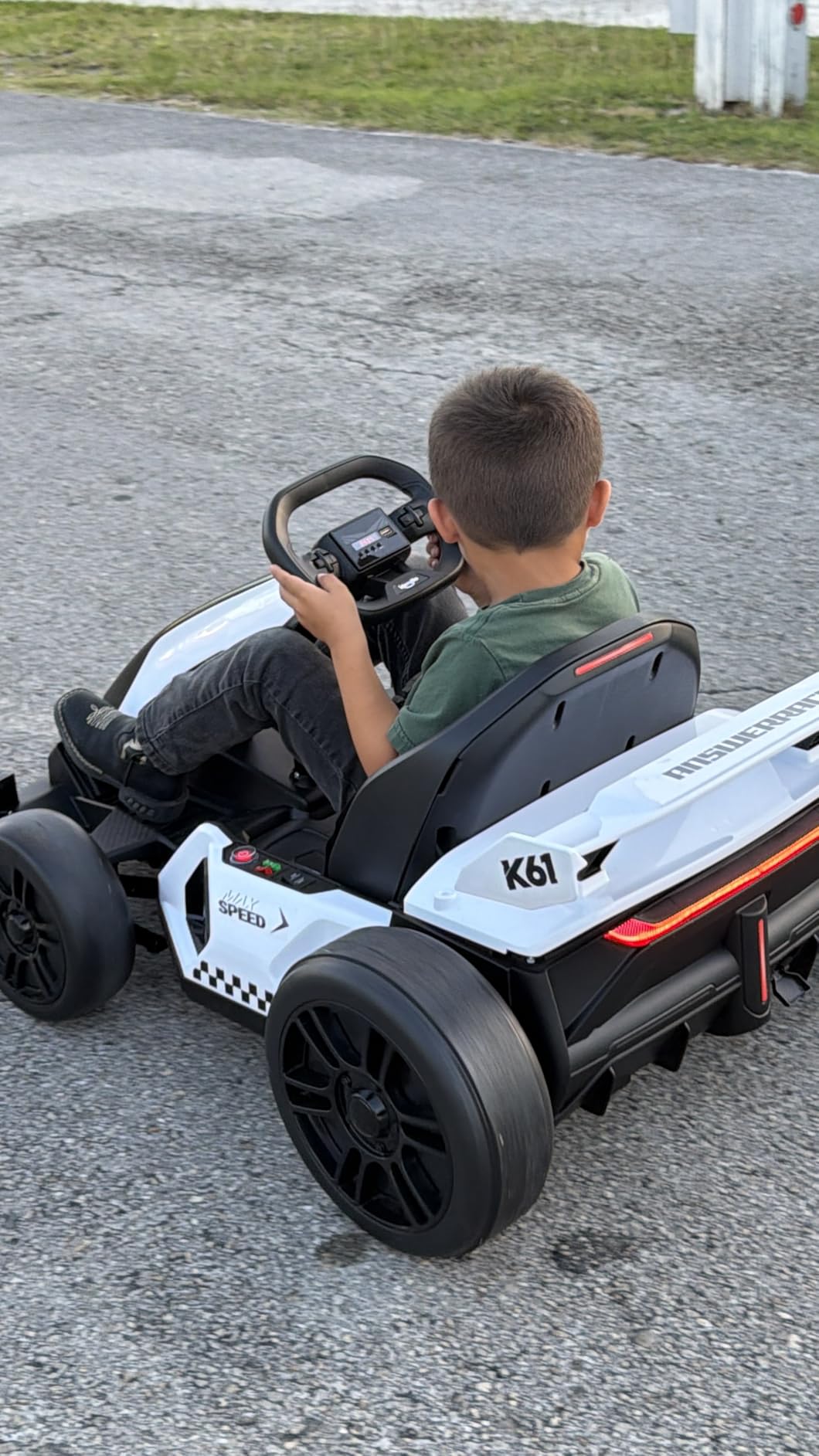 KerryYoo K61 Go Kart Electric Drift Kart with Length Adjustable Seat, 24V Outdoor Ride on Toy with 4 Speed Mode, Crazy Kart for Kids 6-12 Years Old, Fast 300W Motor, 8.5 MPH, Bluetooth - Red customer photo 1