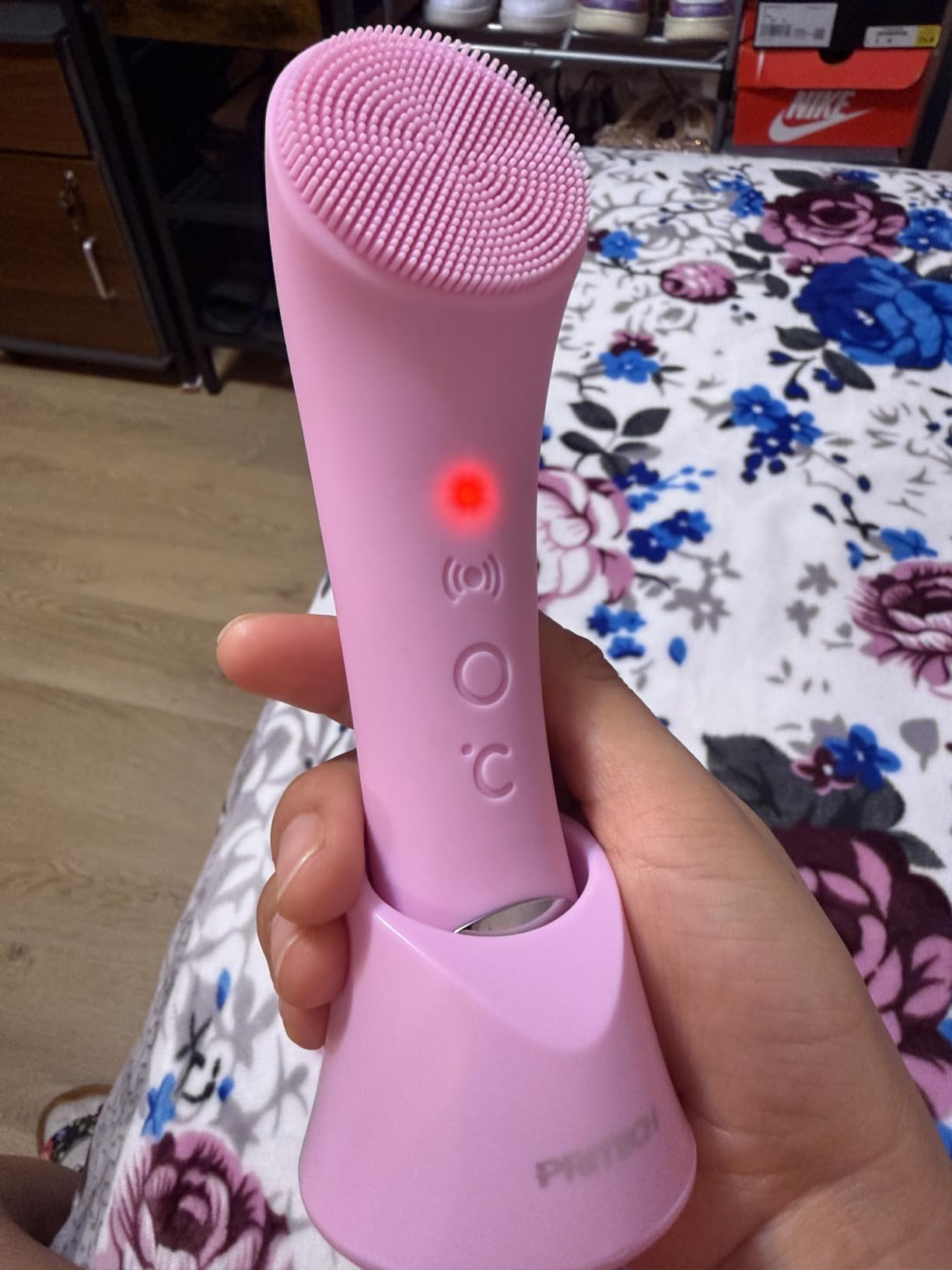 PRITECH Facial Cleansing Brush, Rechargeable Silicone Face Scrubber with Heat Massage End, Vibrating Exfoliator Scrubber for Deep Cleaning, Waterproof Face Brush for Women and Men (Black) customer photo 1