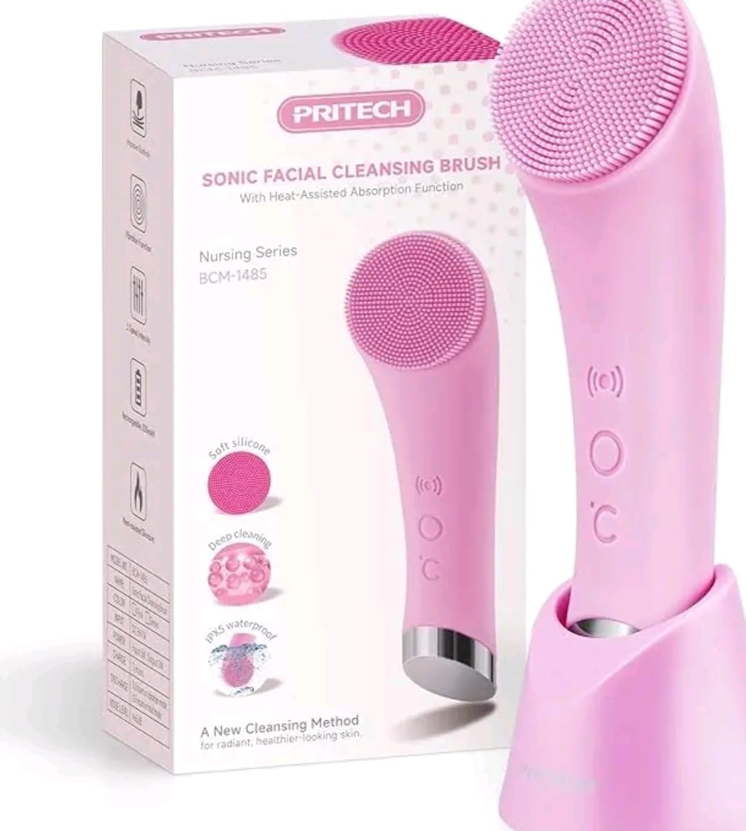 PRITECH Facial Cleansing Brush, Rechargeable Silicone Face Scrubber with Heat Massage End, Vibrating Exfoliator Scrubber for Deep Cleaning, Waterproof Face Brush for Women and Men (Black) customer photo 2