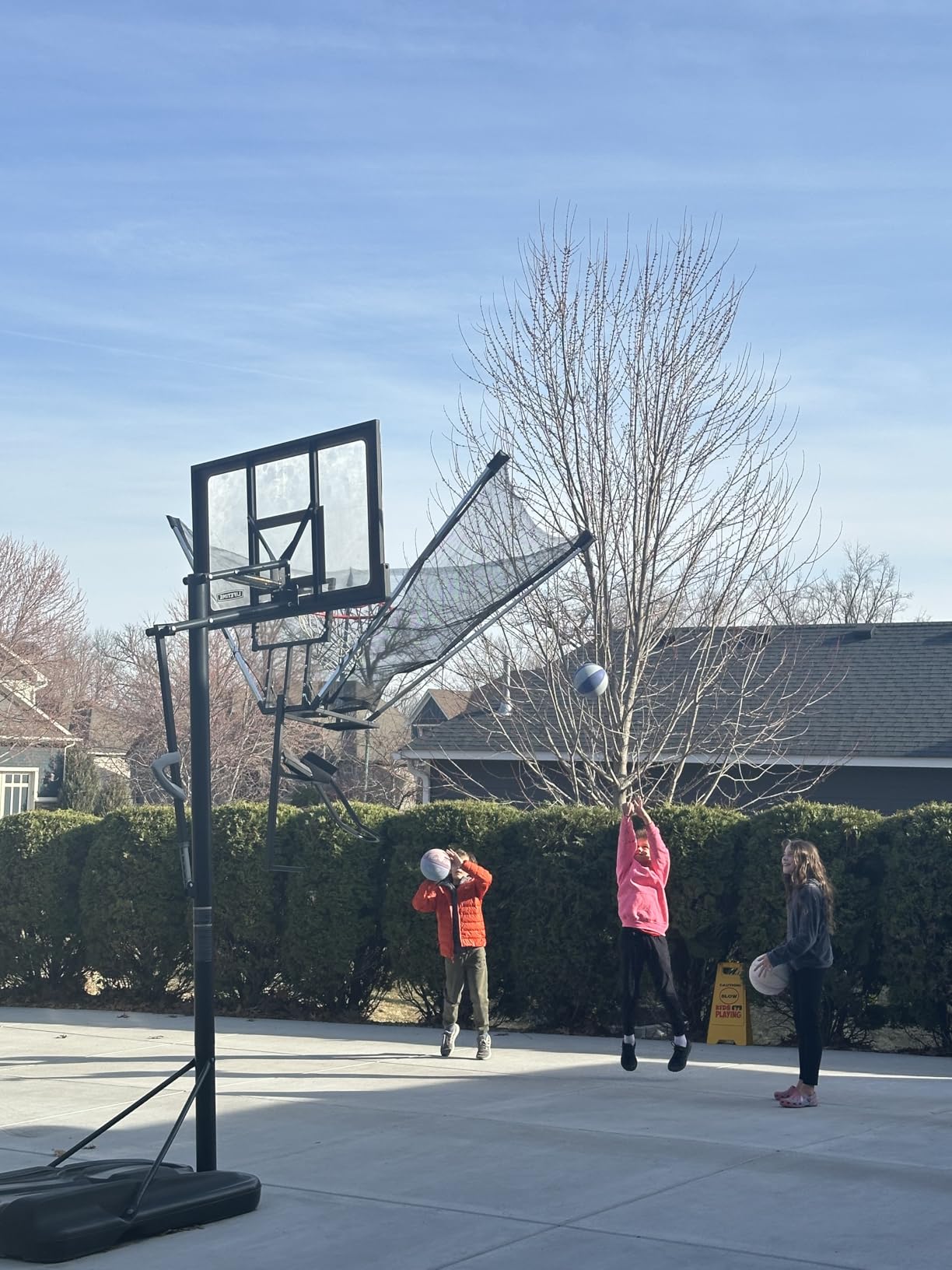 Basketball Shot Trainer with 180° Rotating Return Chute, Basketball Rebounder Net Return System, Suspended Shooting Machine for Training customer photo 2
