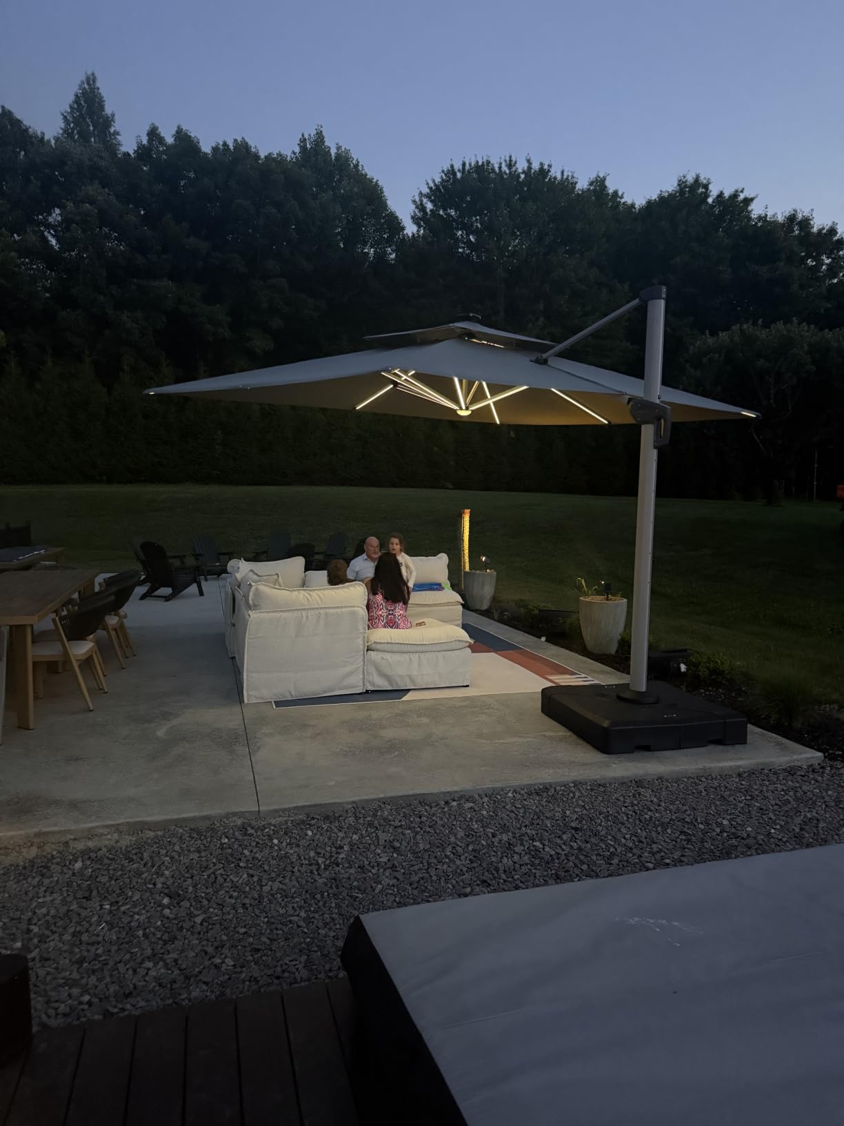 PURPLE LEAF Cantilever Umbrella 9' X 12' Solar LED Light Patio Deck, Beige | 7 Long LED strips, Support to reduce shaking, 360 Degree without bending over, Anti-UV & keep vivid color, Color Stays Bright customer photo 1