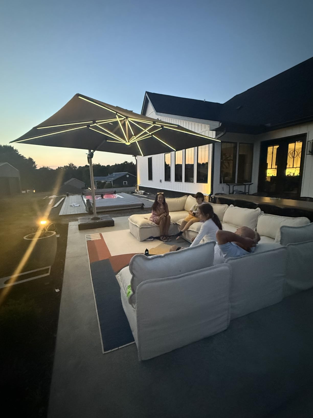 PURPLE LEAF Cantilever Umbrella 9' X 12' Solar LED Light Patio Deck, Beige | 7 Long LED strips, Support to reduce shaking, 360 Degree without bending over, Anti-UV & keep vivid color, Color Stays Bright customer photo 2