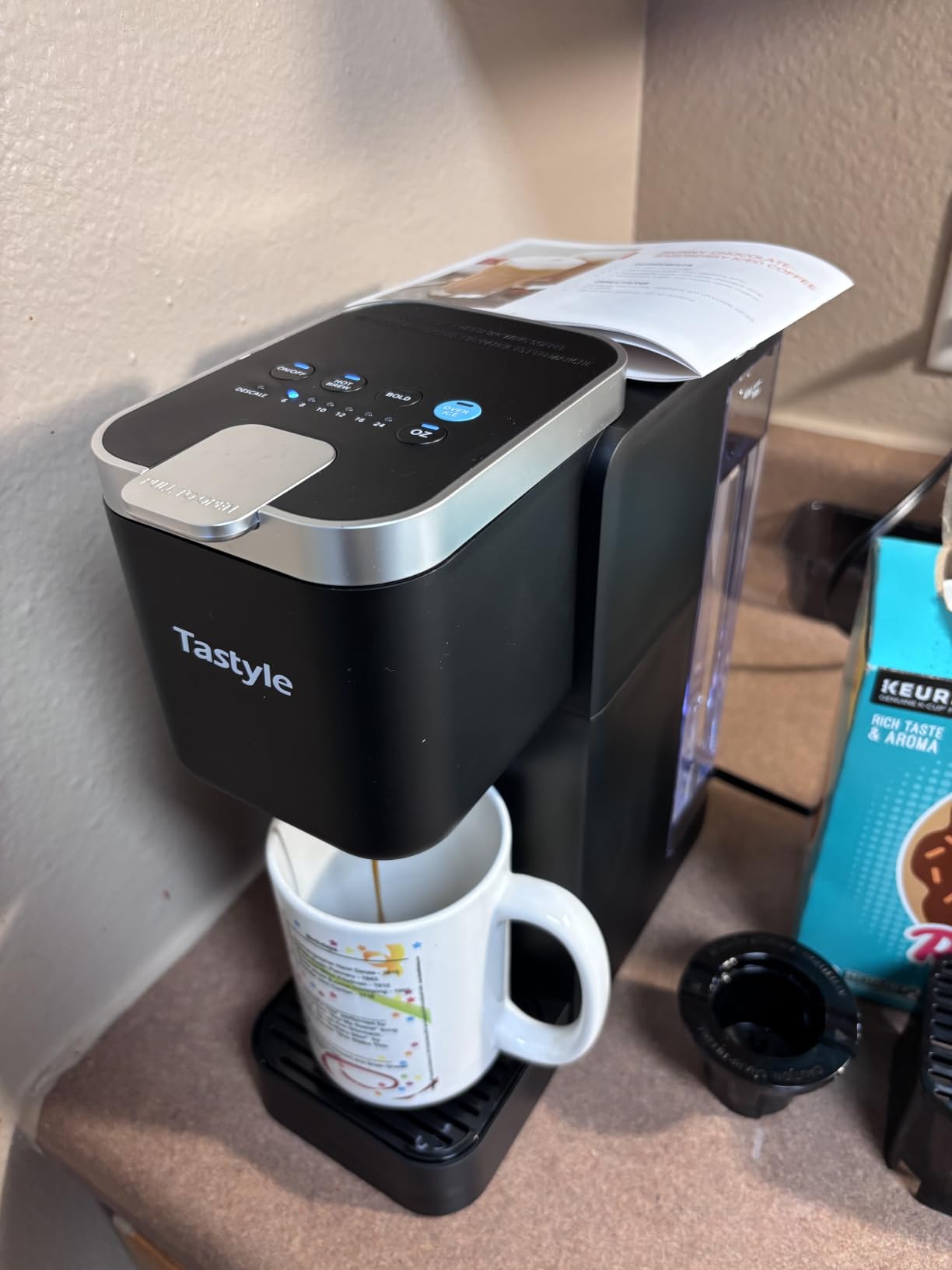 Tastyle Single Serve Coffee Maker for K Cups and Grounds with 3 Brew Styles, 40oz Removable Water Tank, 6 to 24oz Brew Size, Compact Design, Fits 7.3