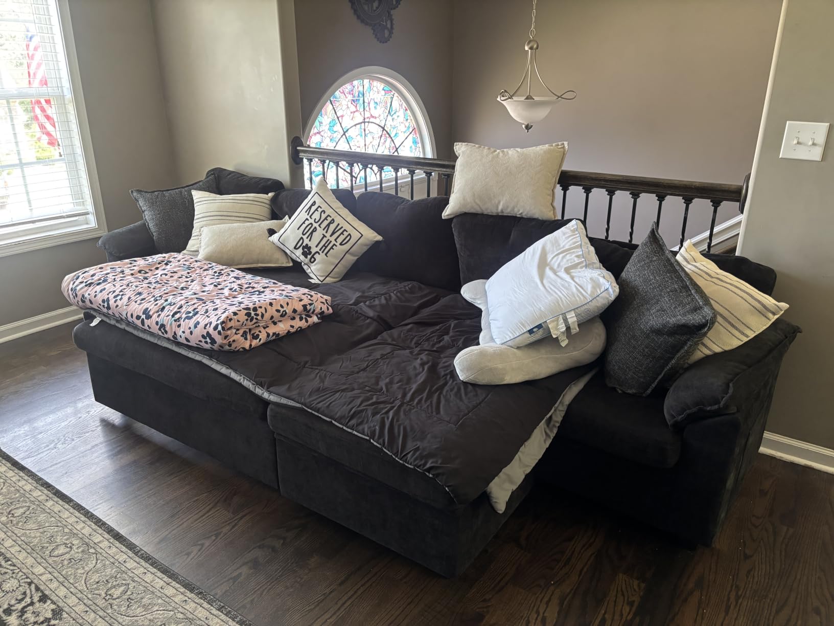 108'' Modular Sectional Sofa with Pull Out Bed, Sleeper Sofa, Dark Gray | U Shaped 7 Seat Sectional Couches for Living Room, Cloud Modular Couch with Storage, Pull Out Couch, Removable Sofa Cover customer photo 2