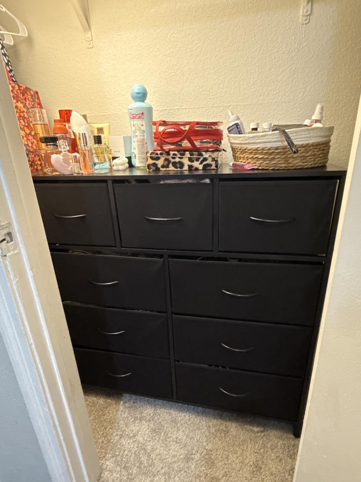 DUMOS 9 Drawer Dresser for Bedroom, Chest of Drawers, Fabric Storage Organizer, Sturdy Metal Frame Wooden Top, Closet Entryway Guest Room, Matte Black customer photo 1