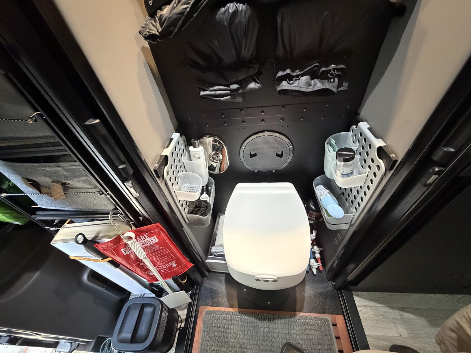 R1808 Fixed RV Dry Flush Toilet, Waterless Rechargeable, White | rechargeable no-plumbing toilet swivel top for RVs, boats, off-grid, emergency and care use, Loo Seal waterless sealing customer photo 2