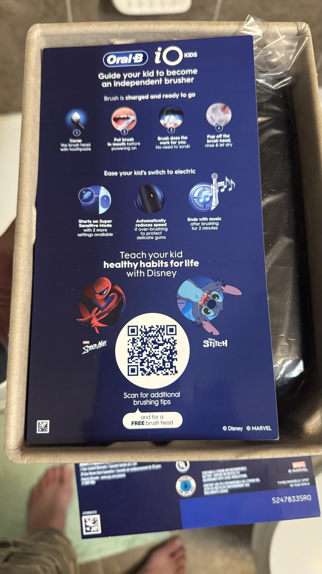 Oral-B iO Kids Limited Rechargeable Electric Powered Toothbrush, Spiderman with 1 Gentle Care Brush Head - Automatic Pressure Sensor to Protect Gums - 3 Cleaning Settings - 2 Min Music Timer customer photo 2